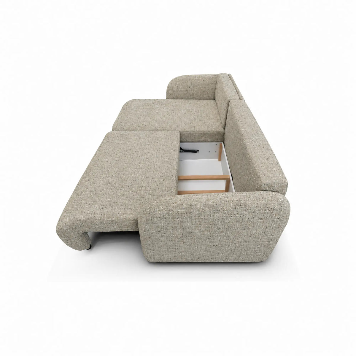 Coltar extensibil SANTIAGO, sezlong stanga, stofa bej inchis - Cremona 14, cu lada depozitare, 241x154x90 cm