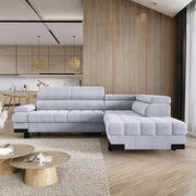 Coltar extensibil SELVA L, personalizabil, cu lada depozitare si tetiere reglabile, 263x223x95 cm