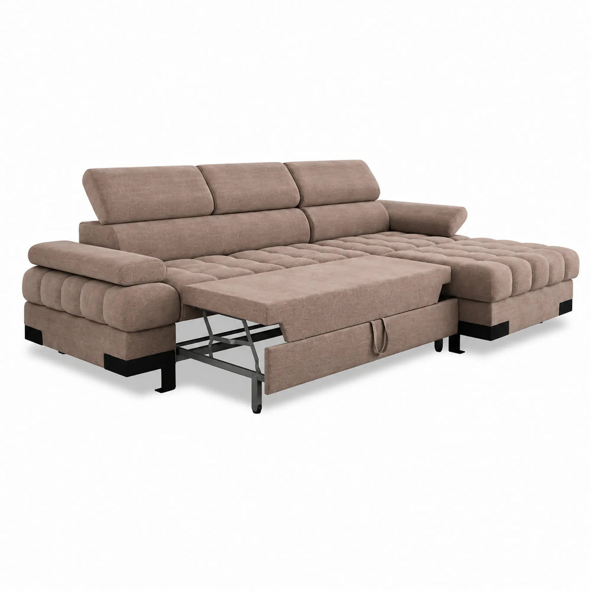 Coltar extensibil SELVA MINI, sezlong dreapta, stofa catifelata maro - Salvador 3, cu lada depozitare si tetiere reglabile, 270x173x95 cm
