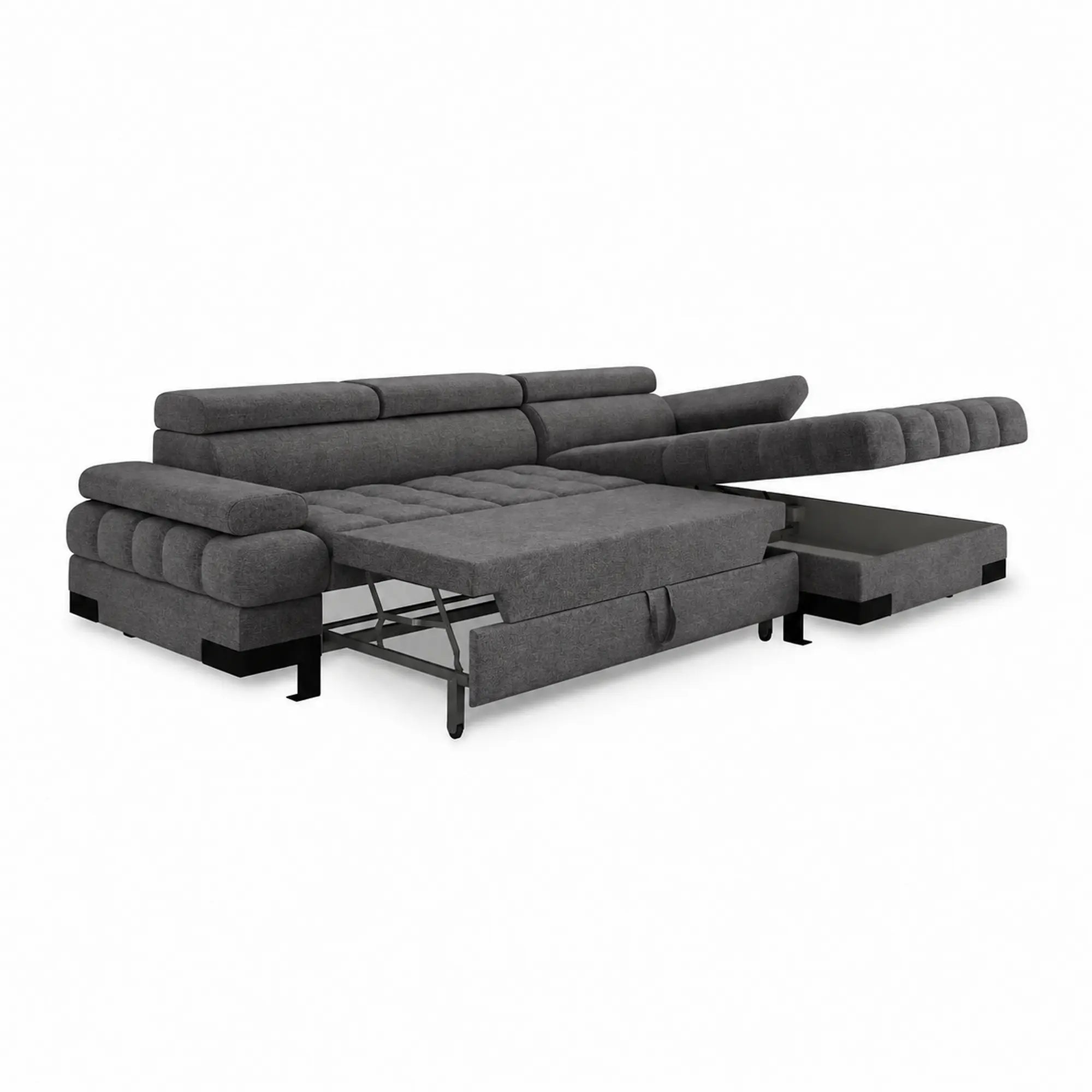 Coltar extensibil SELVA MINI, sezlong dreapta, stofa gri antracit - Salvador 15, cu lada depozitare si tetiere reglabile, 270x173x95 cm
