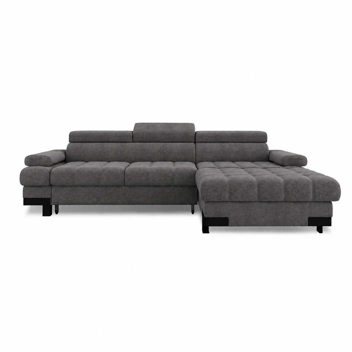 Coltar extensibil SELVA MINI, sezlong dreapta, stofa gri antracit - Salvador 15, cu lada depozitare si tetiere reglabile, 270x173x95 cm