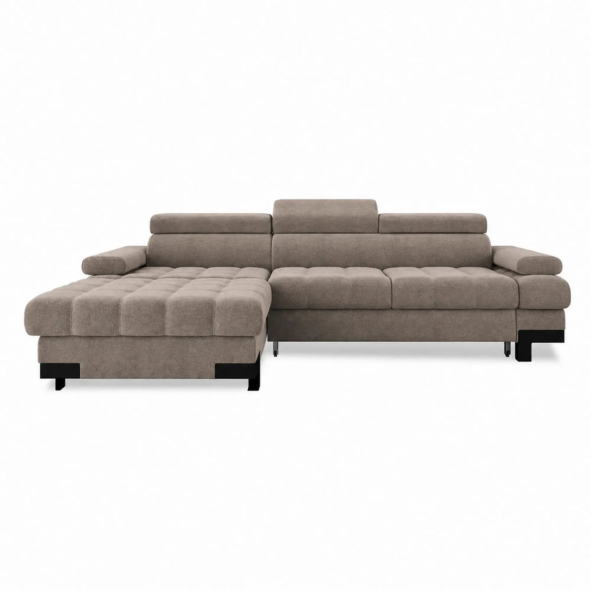 Coltar extensibil SELVA MINI, sezlong stanga, stofa catifelata maro - Salvador 3, cu lada depozitare si tetiere reglabile, 270x173x95 cm