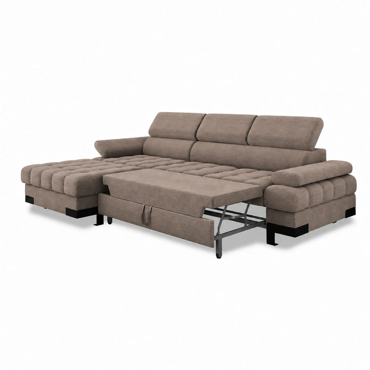 Coltar extensibil SELVA MINI, sezlong stanga, stofa catifelata maro - Salvador 3, cu lada depozitare si tetiere reglabile, 270x173x95 cm