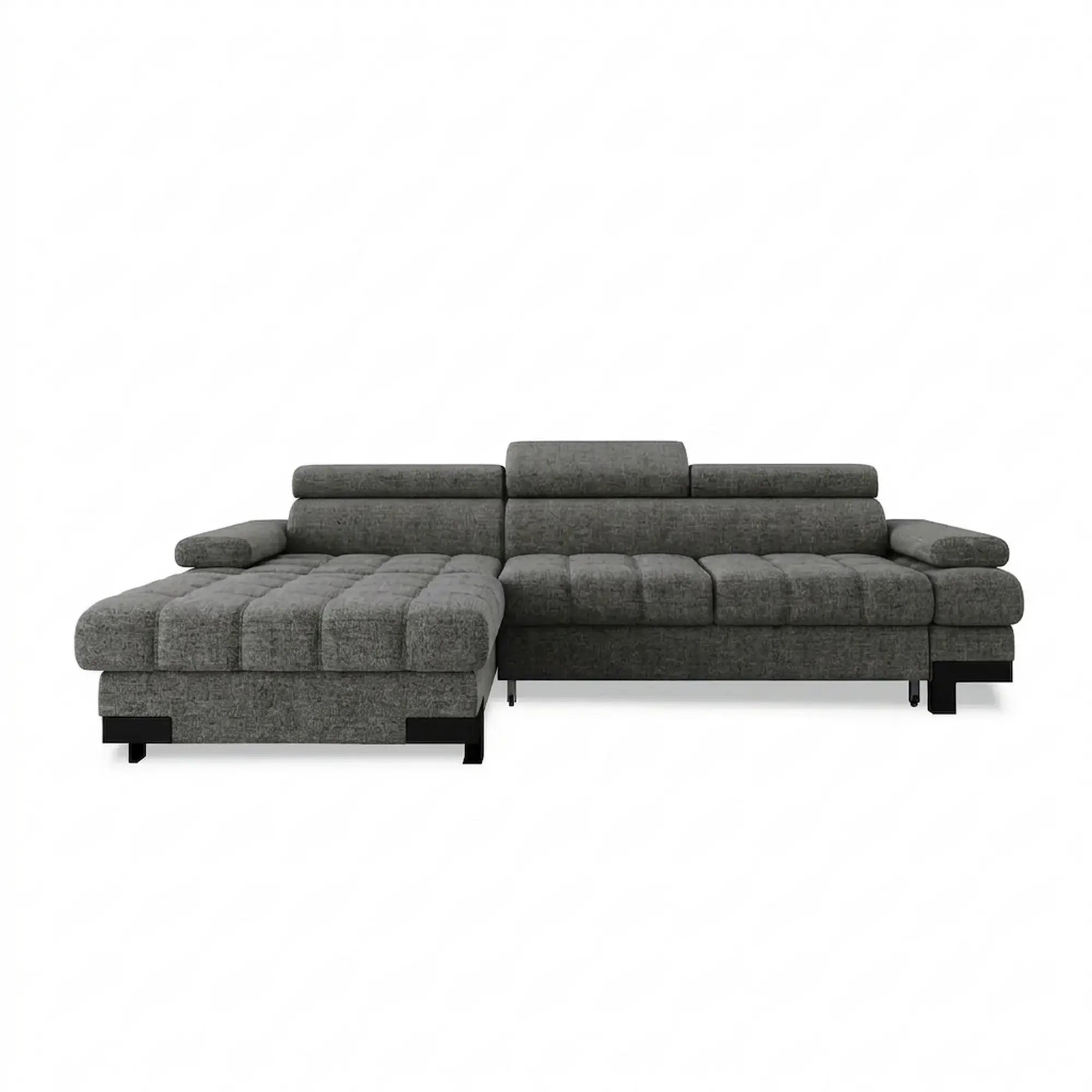 Coltar extensibil SELVA MINI, sezlong stanga, stofa gri - Rosario 456, cu lada depozitare si tetiere reglabile, 270x173x95 cm