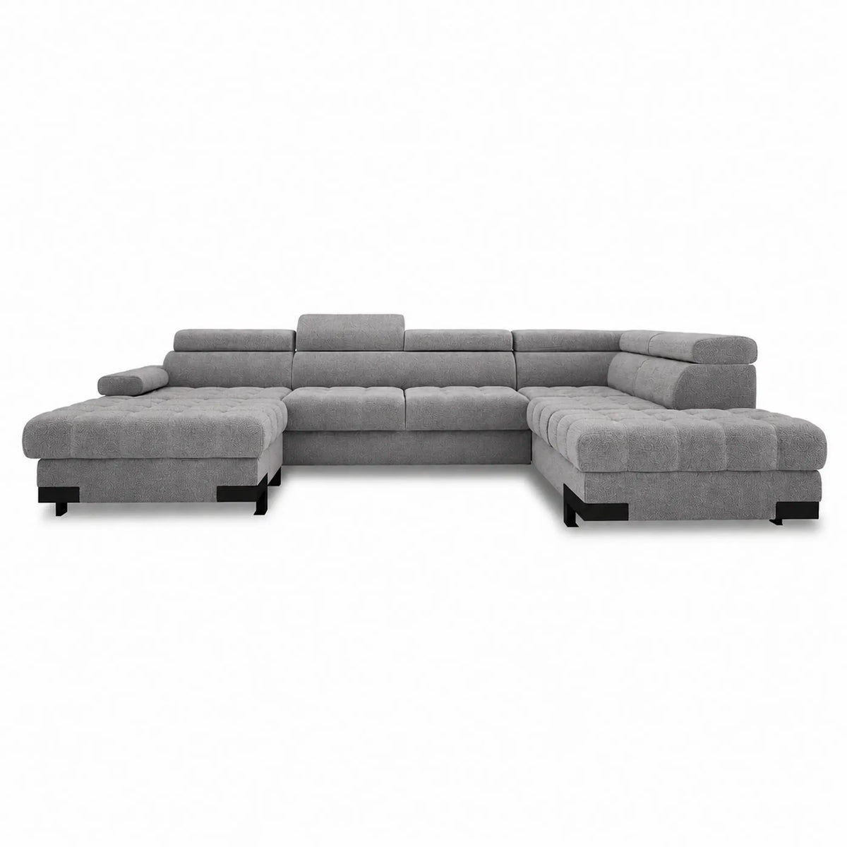 Coltar extensibil SELVA XL, sezlong dreapta, stofa catifelata gri - Crown 18, cu lada depozitare si tetiere reglabile, 339x223x95 cm