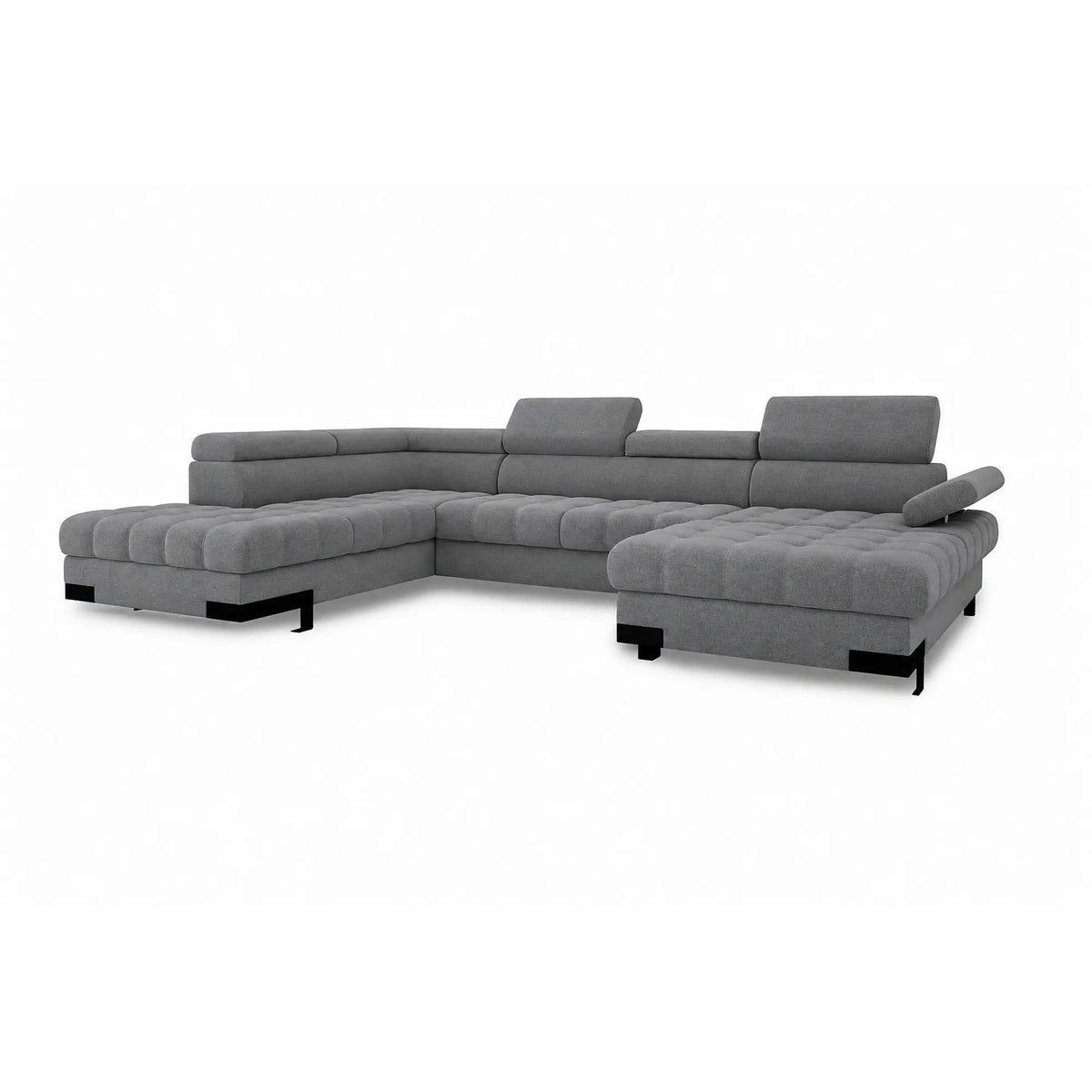 Coltar extensibil SELVA XL, sezlong stanga, stofa catifelata gri - Riviera 91, cu lada depozitare si tetiere reglabile, 339x223x95 cm