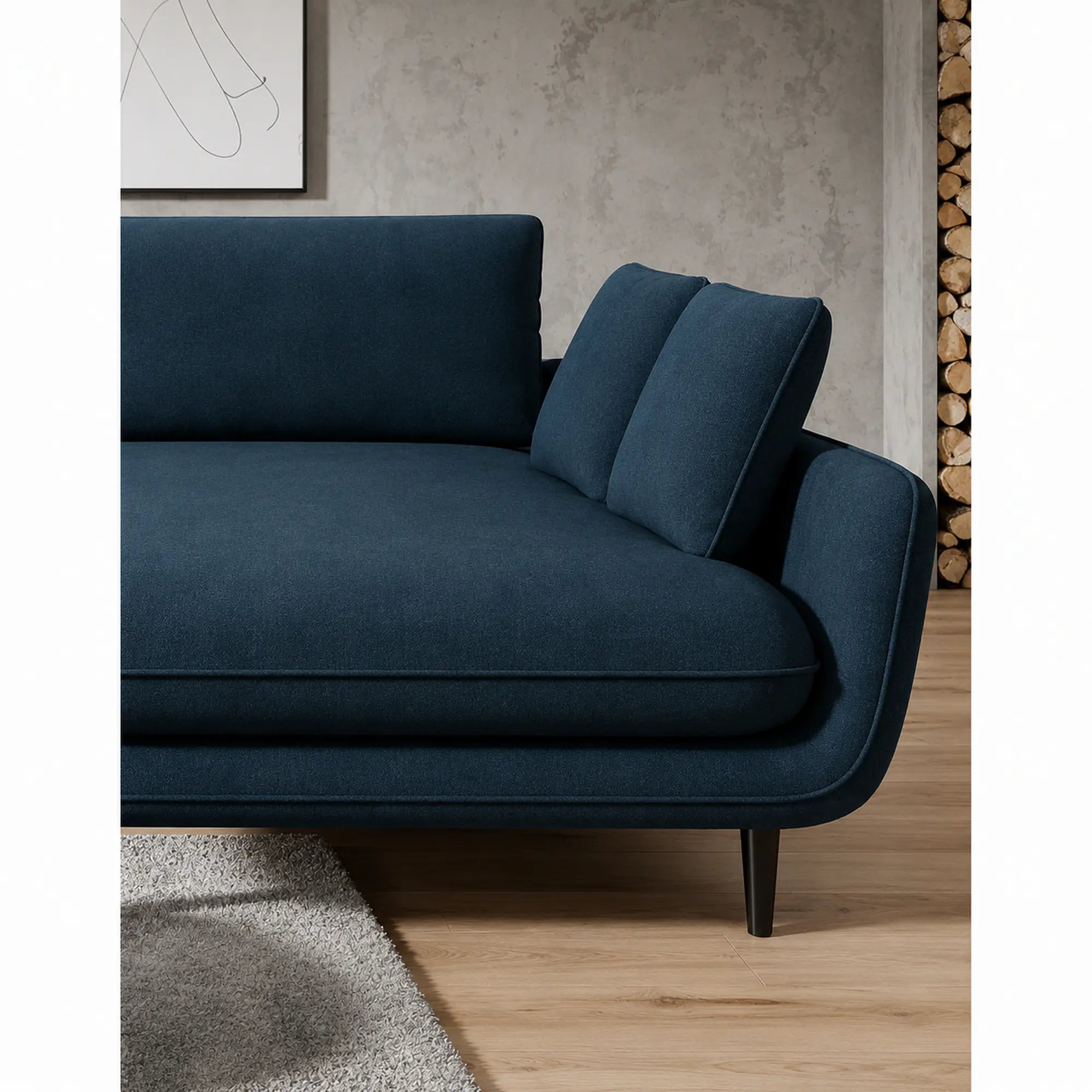 Coltar extensibil SOLANO, sezlong dreapta, stofa catifelata albastru inchis - Element 13, cu lada depozitare, 260x167x83 cm