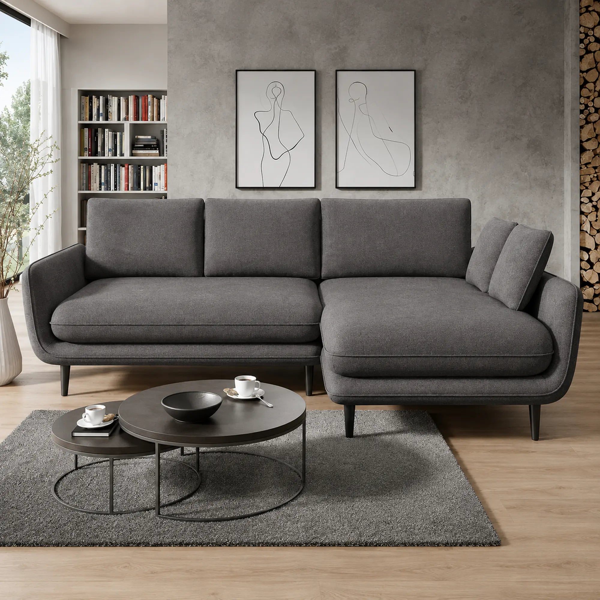 Coltar extensibil SOLANO, sezlong dreapta, stofa catifelata gri inchis - Salvador 15, cu lada depozitare, 260x167x83 cm