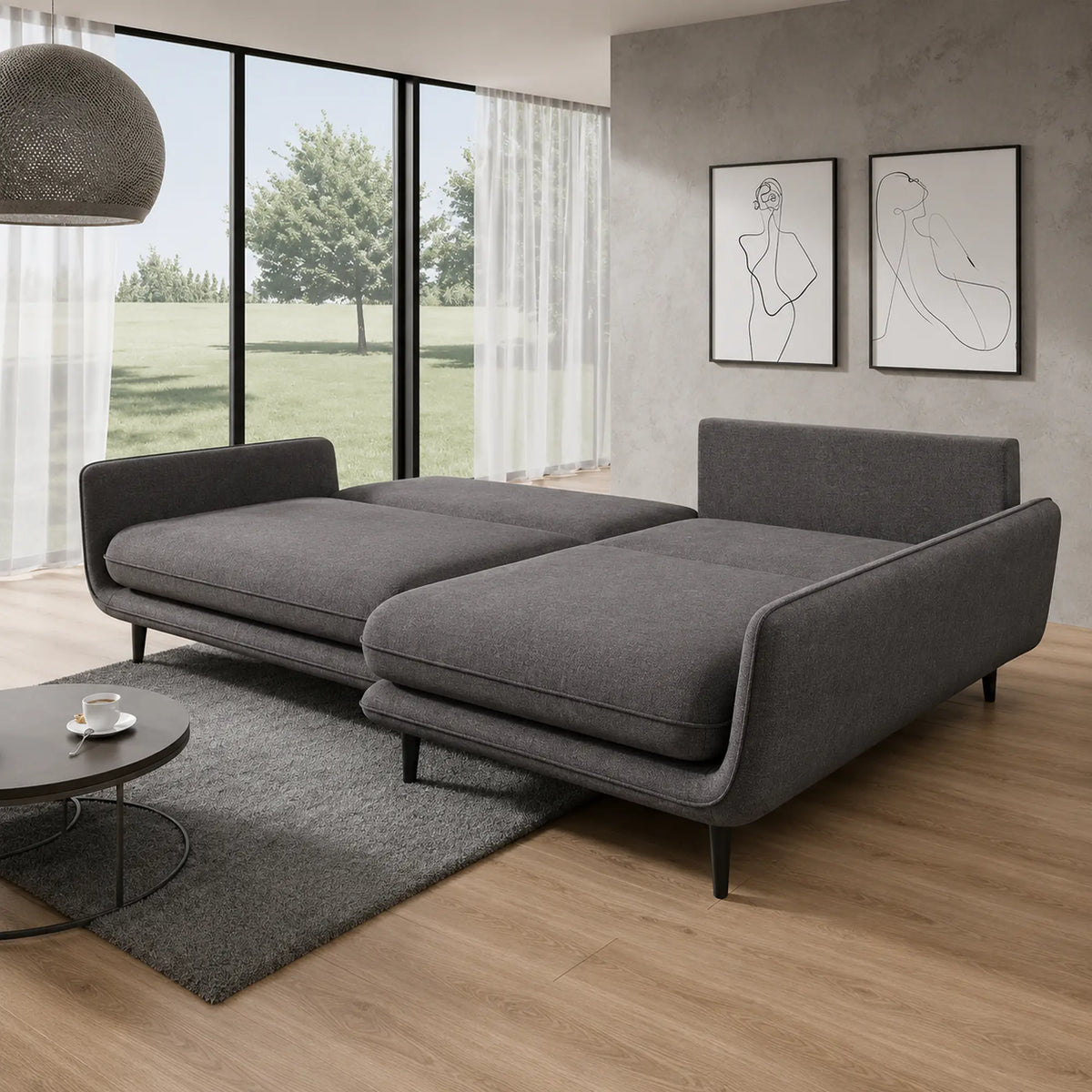 Coltar extensibil SOLANO, sezlong dreapta, stofa catifelata gri inchis - Salvador 15, cu lada depozitare, 260x167x83 cm