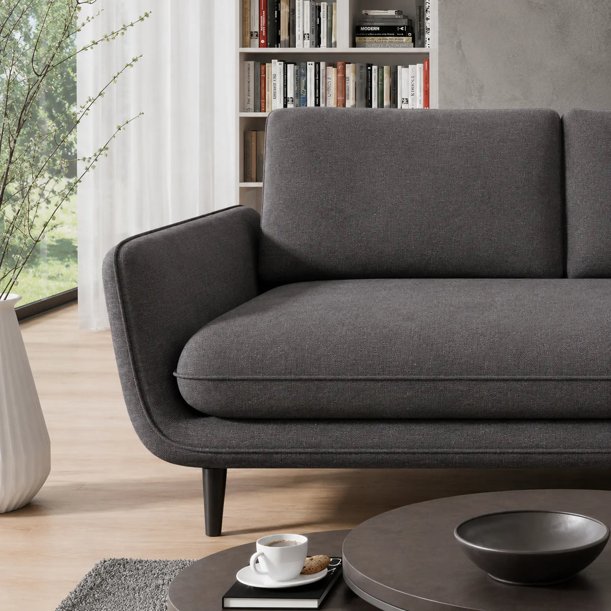 Coltar extensibil SOLANO, sezlong dreapta, stofa catifelata gri inchis - Salvador 15, cu lada depozitare, 260x167x83 cm