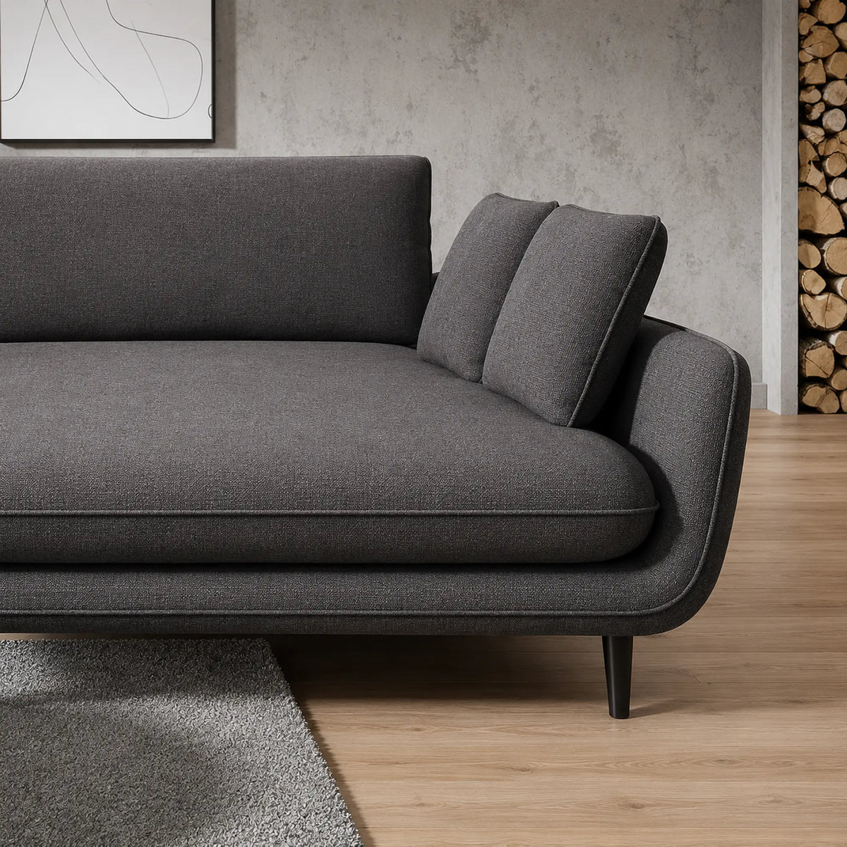 Coltar extensibil SOLANO, sezlong dreapta, stofa catifelata gri inchis - Salvador 15, cu lada depozitare, 260x167x83 cm