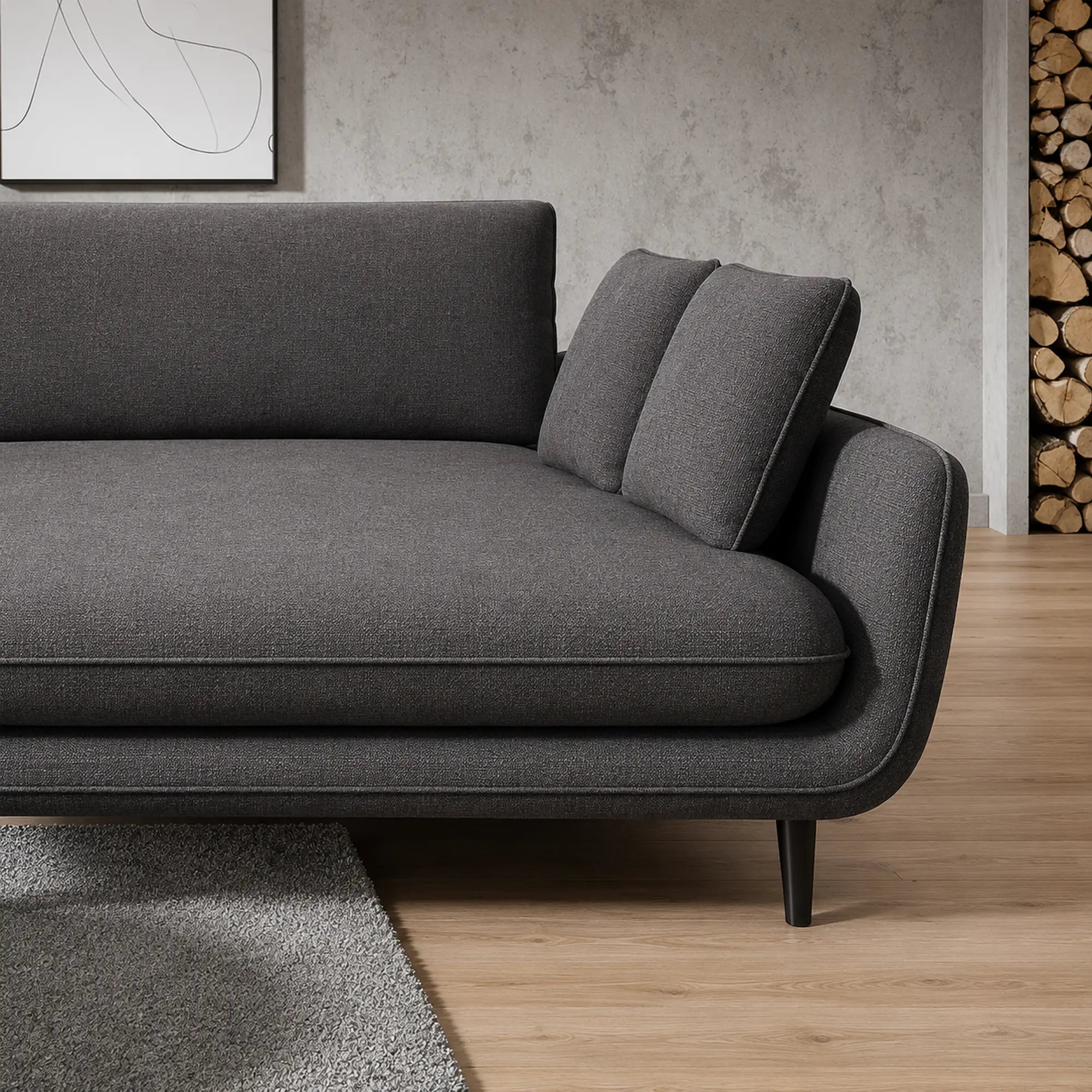 Coltar extensibil SOLANO, sezlong dreapta, stofa catifelata gri inchis - Salvador 15, cu lada depozitare, 260x167x83 cm