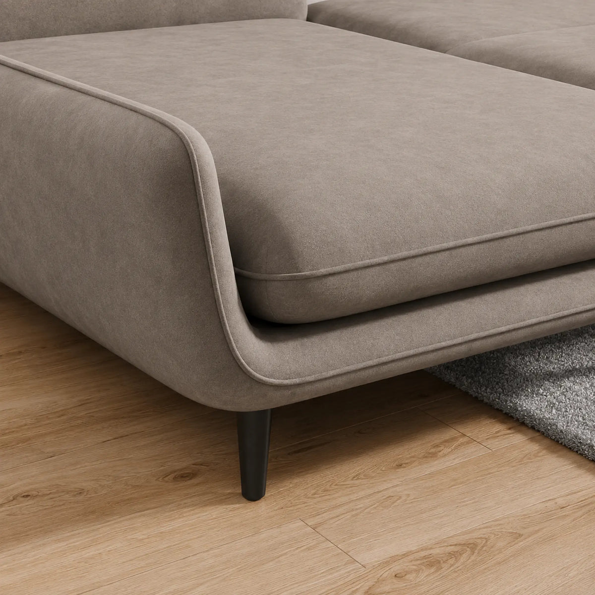 Coltar extensibil SOLANO, sezlong stanga, stofa catifelata bej - Whisper 3, cu lada depozitare, 260x167x83 cm