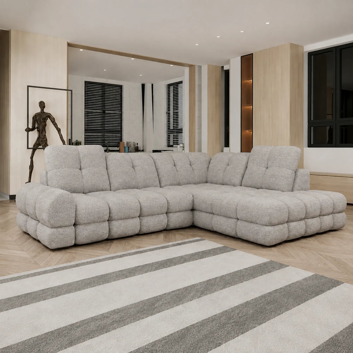 Coltar extensibil TOLLO L, sezlong dreapta, stofa clasica gri - Austin 18, cu lada depozitare si reglaj electric, 302x217x105 cm