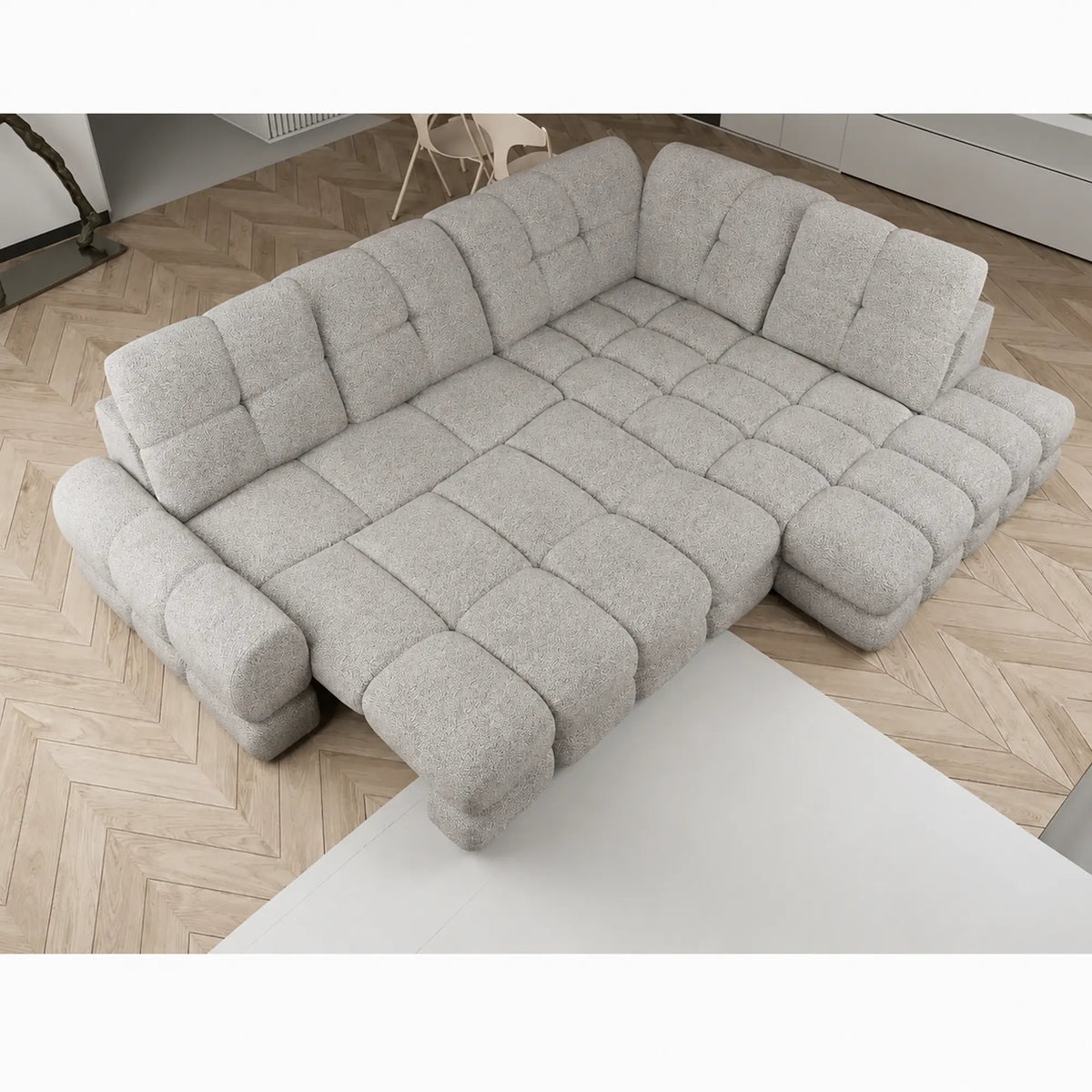 Coltar extensibil TOLLO L, sezlong dreapta, stofa clasica gri - Austin 18, cu lada depozitare si reglaj electric, 302x217x105 cm