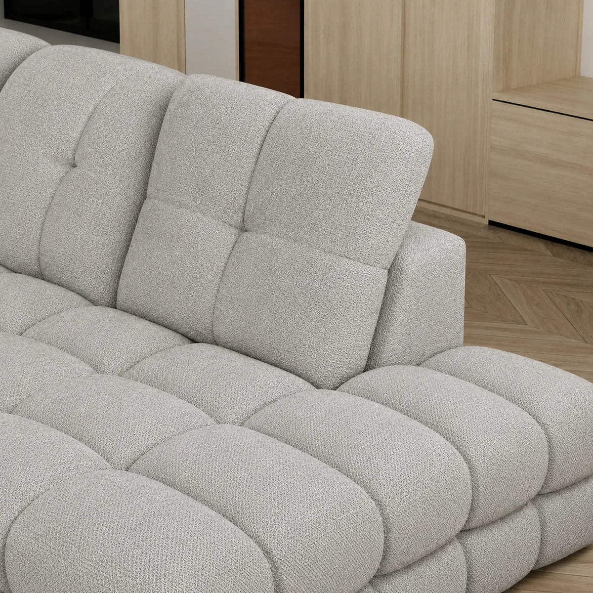 Coltar extensibil TOLLO L, sezlong dreapta, stofa clasica gri - Austin 18, cu lada depozitare si reglaj electric, 302x217x105 cm