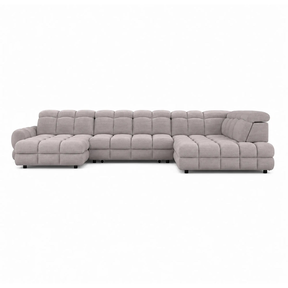 Coltar extensibil U TOLLO XL, sezlong dreapta, stofa catifelata bej - Whisper 3, cu lada depozitare si reglaj electric, 400x220x106 cm