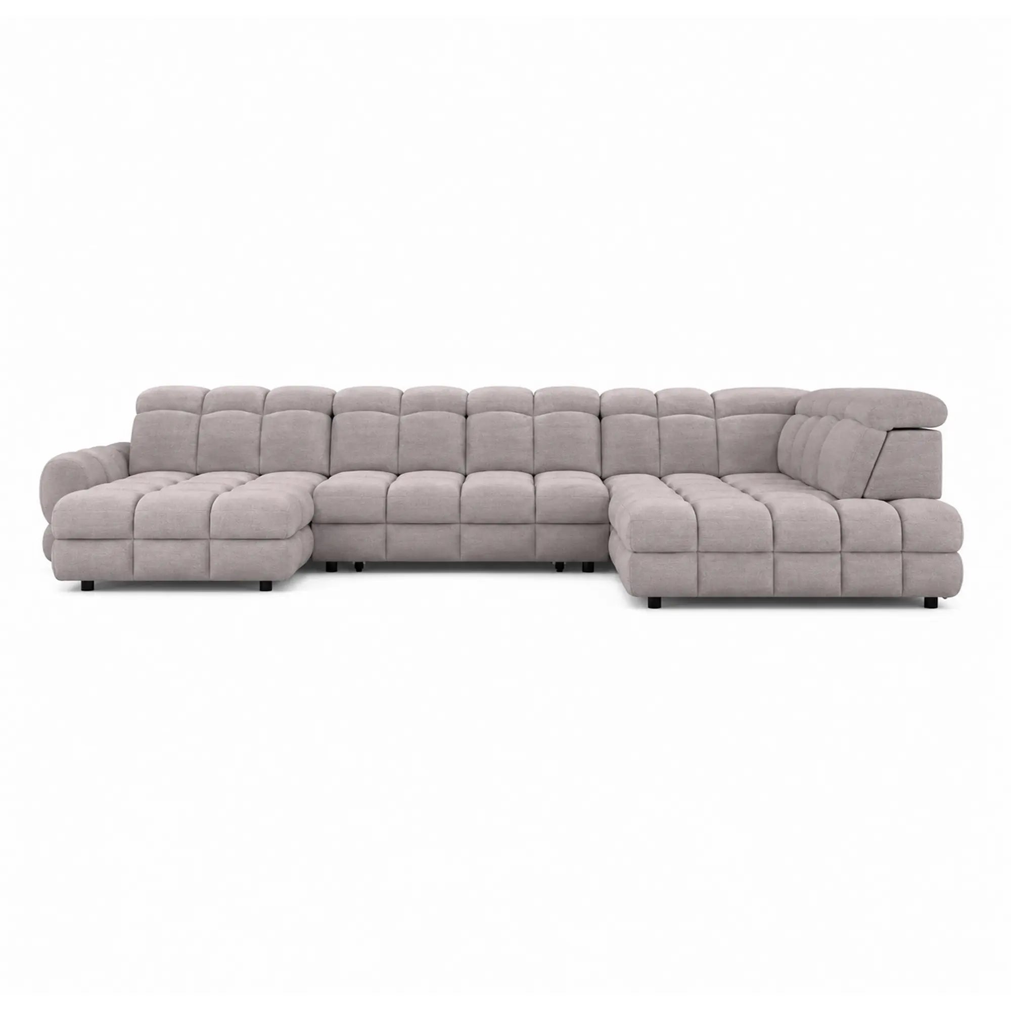 Coltar extensibil U TOLLO XL, sezlong dreapta, stofa catifelata bej - Whisper 3, cu lada depozitare si reglaj electric, 400x220x106 cm