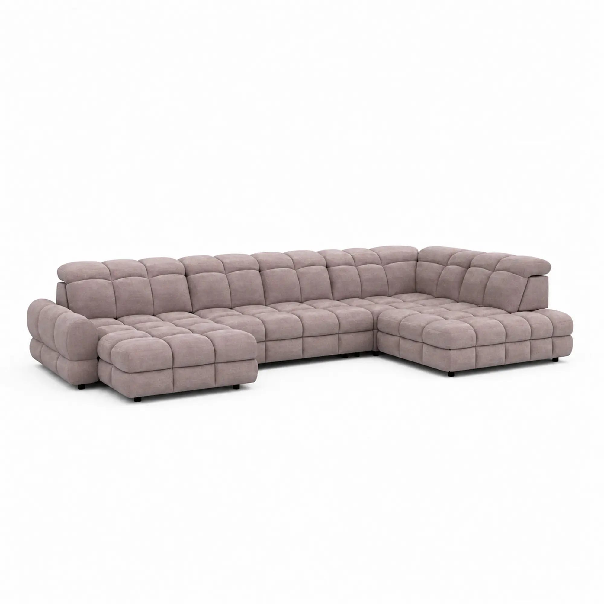 Coltar extensibil U TOLLO XL, sezlong dreapta, stofa catifelata bej - Whisper 3, cu lada depozitare si reglaj electric, 400x220x106 cm
