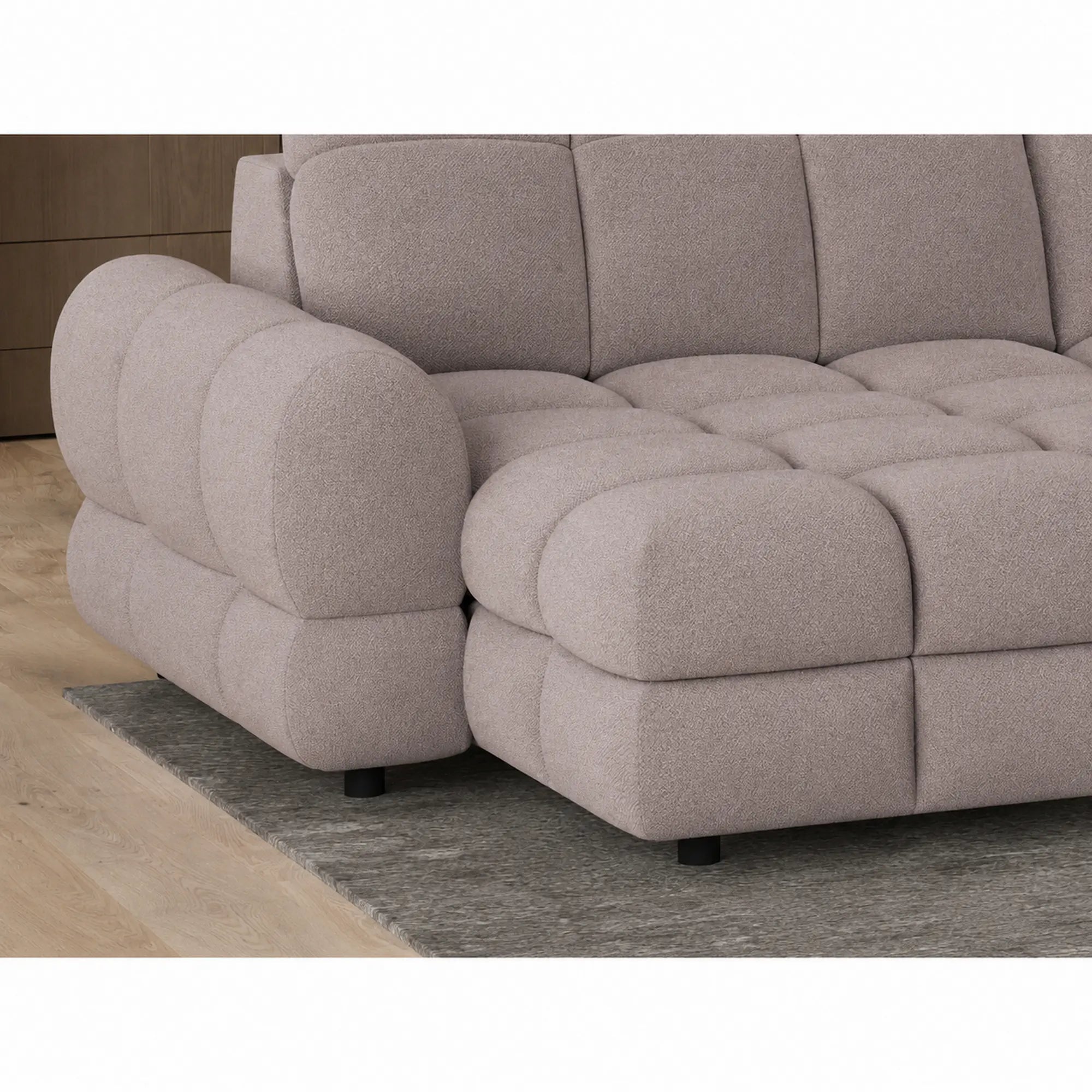 Coltar extensibil U TOLLO XL, sezlong dreapta, stofa catifelata bej - Whisper 3, cu lada depozitare si reglaj electric, 400x220x106 cm