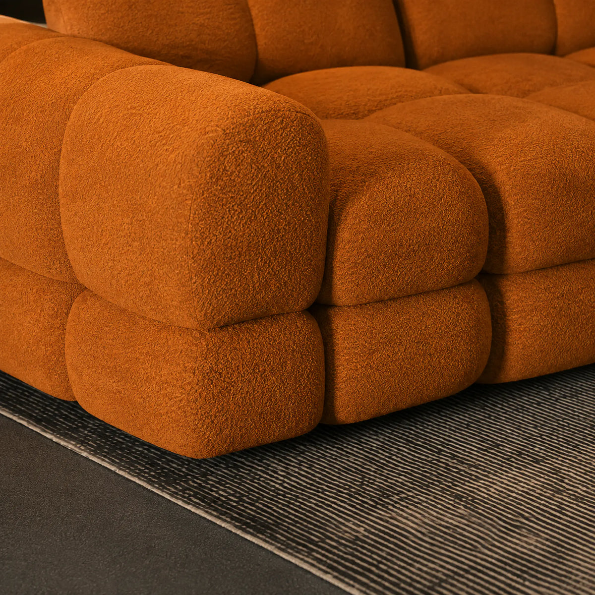 Coltar extensibil confortabil TOLLO MINI, sezlong dreapta, stofa catifelata scortisoara - Salvador 08, cu lada depozitare si reglaj electric, 283x171x105 cm