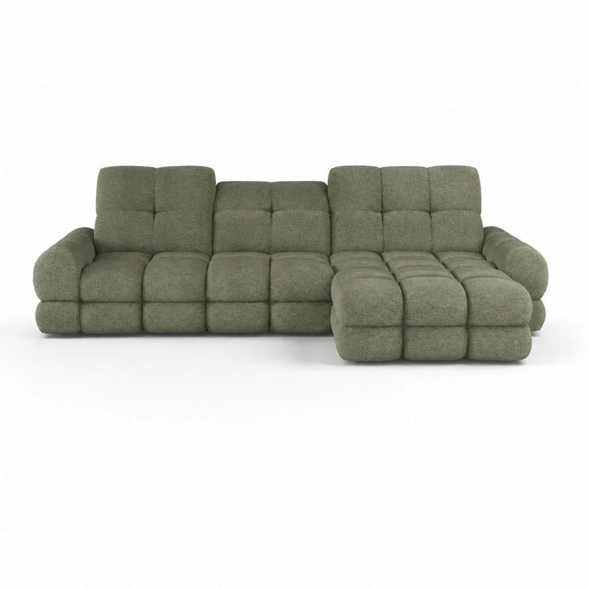 Coltar extensibil confortabil TOLLO MINI, sezlong dreapta, stofa catifelata verde - Shanghai 07, cu lada depozitare si reglaj electric, 283x171x105 cm
