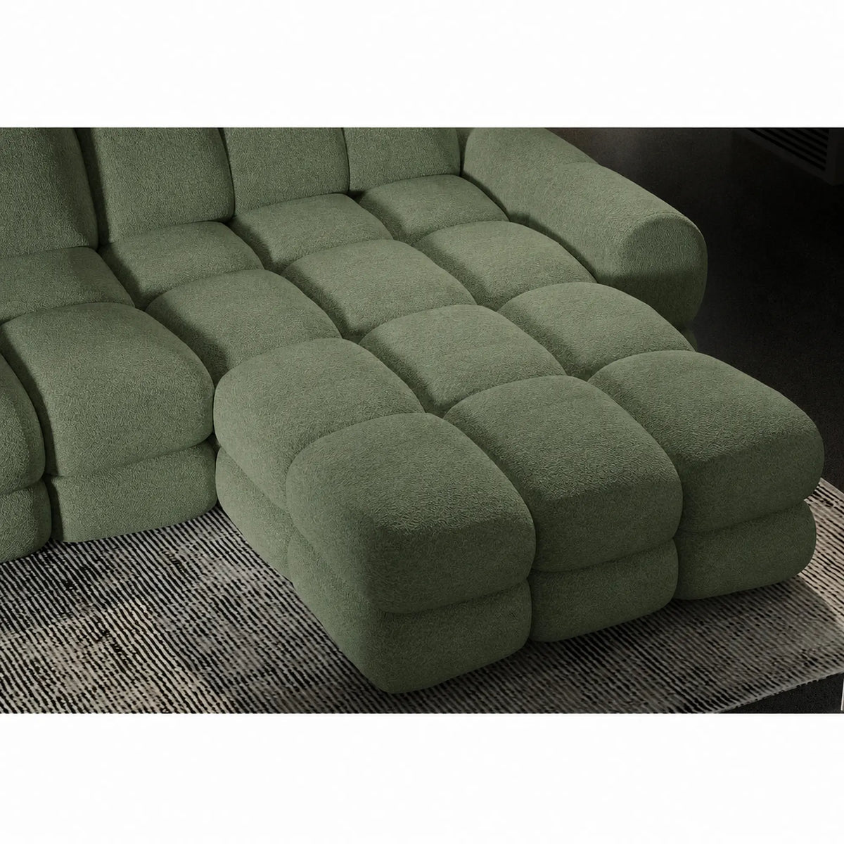 Coltar extensibil confortabil TOLLO MINI, sezlong dreapta, stofa catifelata verde - Shanghai 07, cu lada depozitare si reglaj electric, 283x171x105 cm