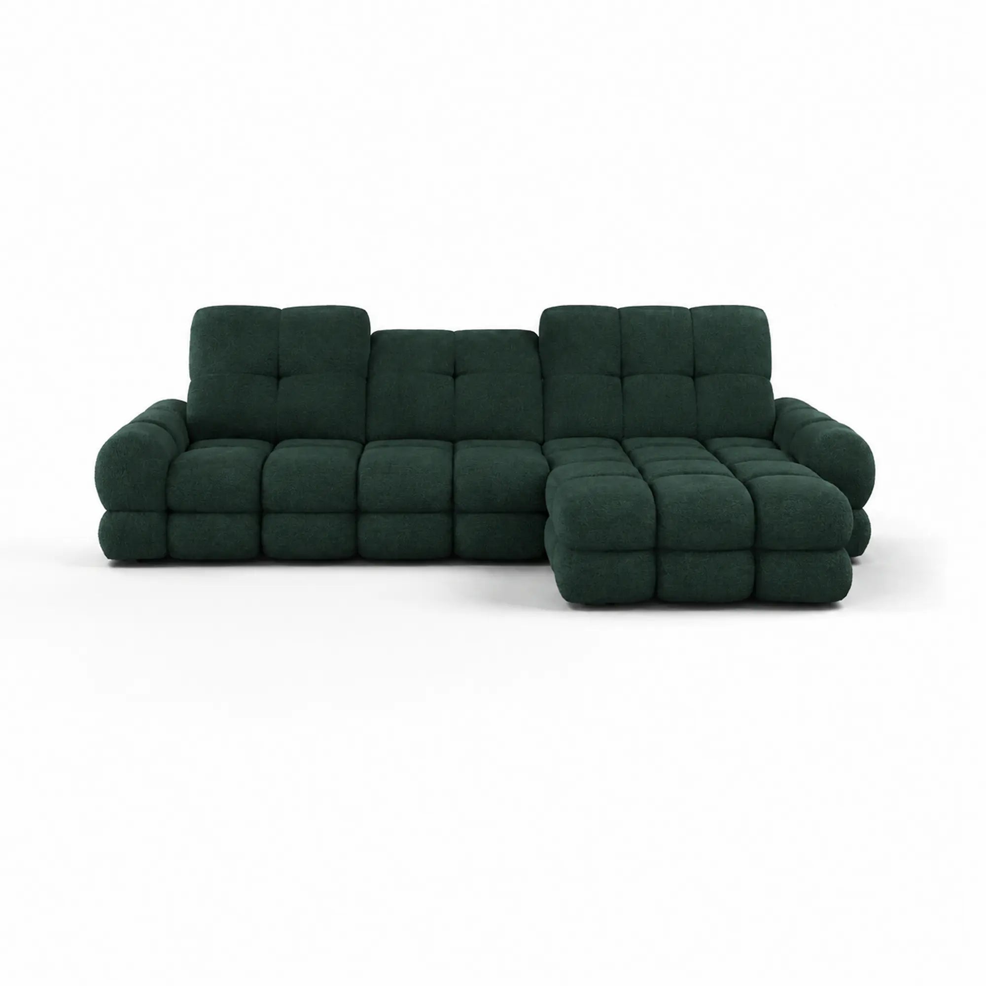 Coltar extensibil confortabil TOLLO MINI, sezlong dreapta, stofa catifelata verde inchis - Element 12, cu lada depozitare si reglaj electric, 283x171x105 cm