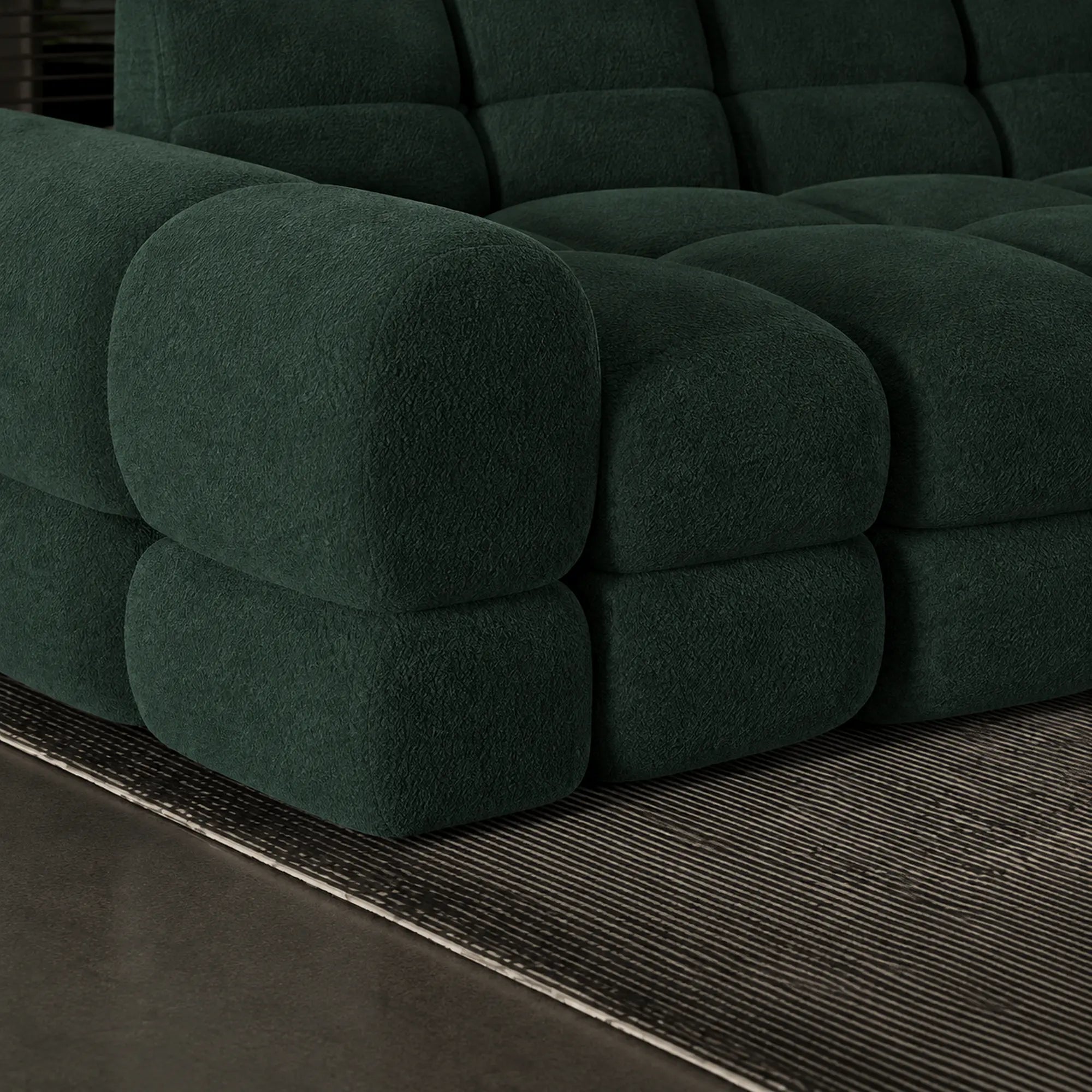 Coltar extensibil confortabil TOLLO MINI, sezlong dreapta, stofa catifelata verde inchis - Element 12, cu lada depozitare si reglaj electric, 283x171x105 cm
