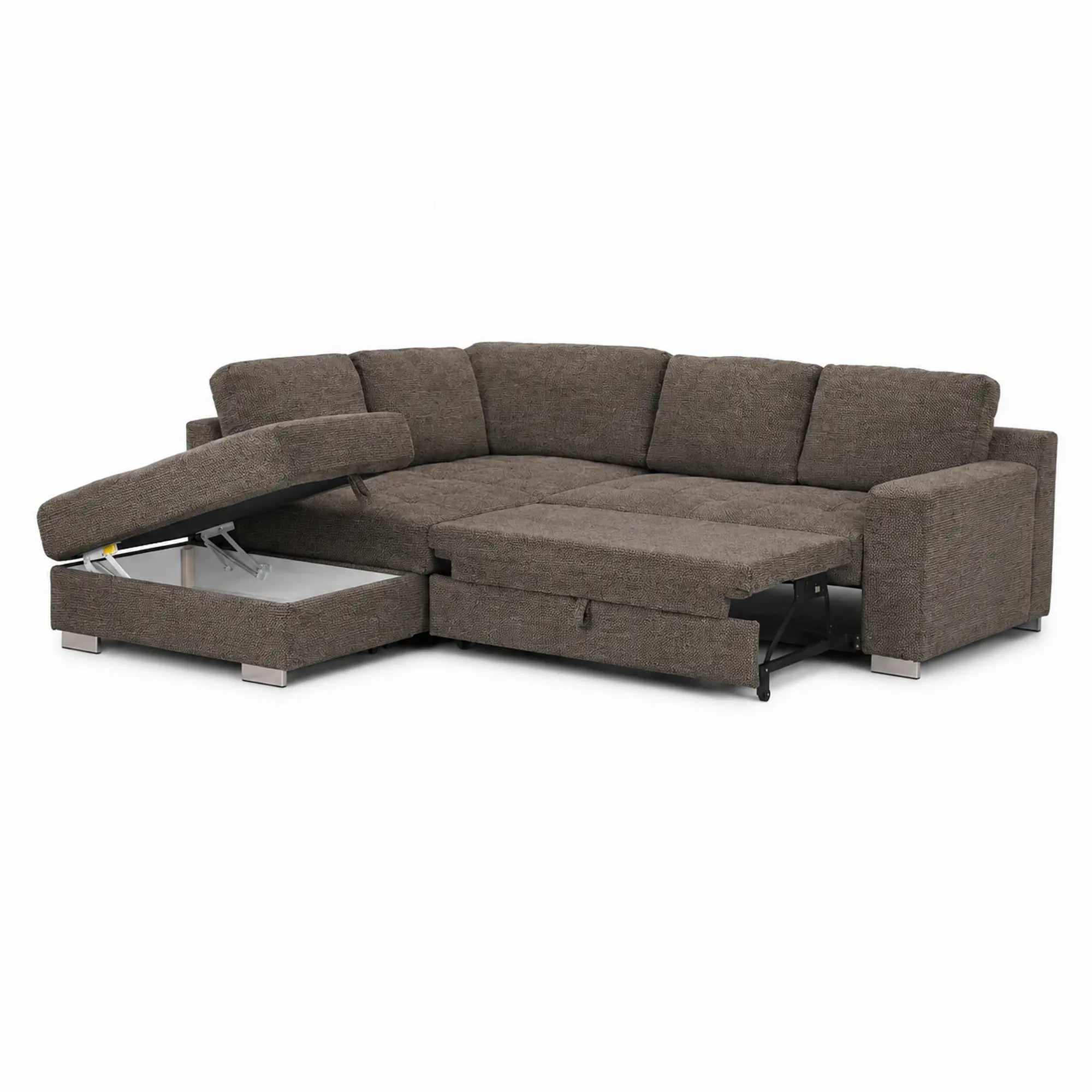 Coltar extensibil modern living ROCA, sezlong stanga, stofa maro - Rimini R071, 262x241x89 cm