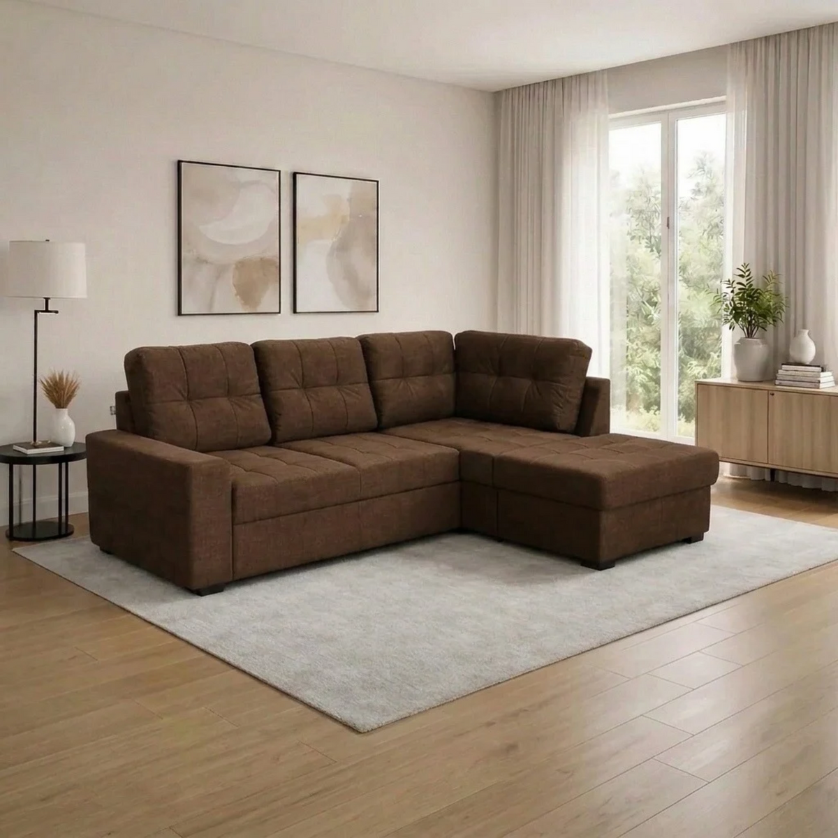 Coltar extensibil pentru living HERA, sezlong dreapta, stofa maro - Campsbay R458, 240x173x93 cm