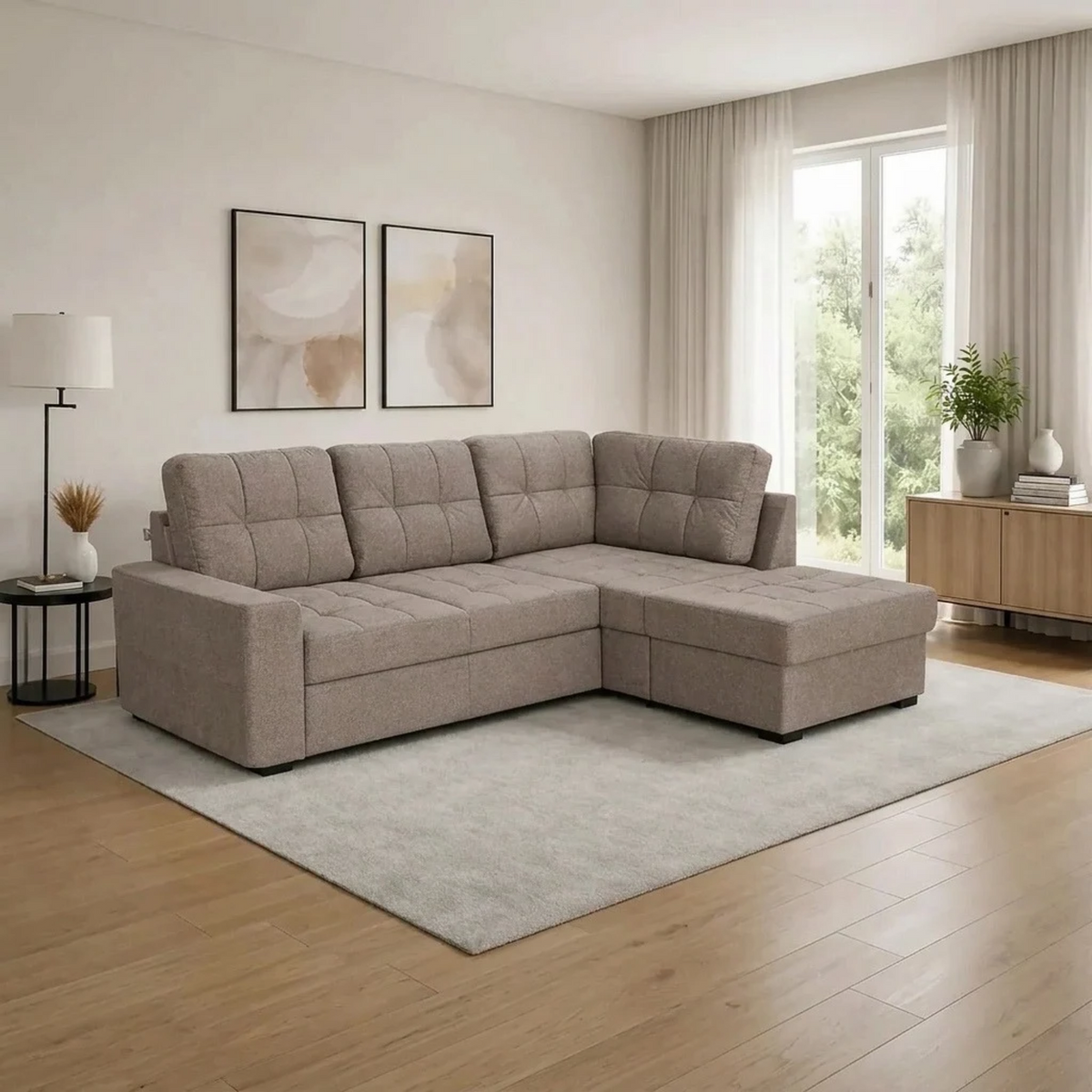 Coltar extensibil pentru living HERA, sezlong dreapta, stofa maro deschis - Miracle C278, 240x173x93 cm