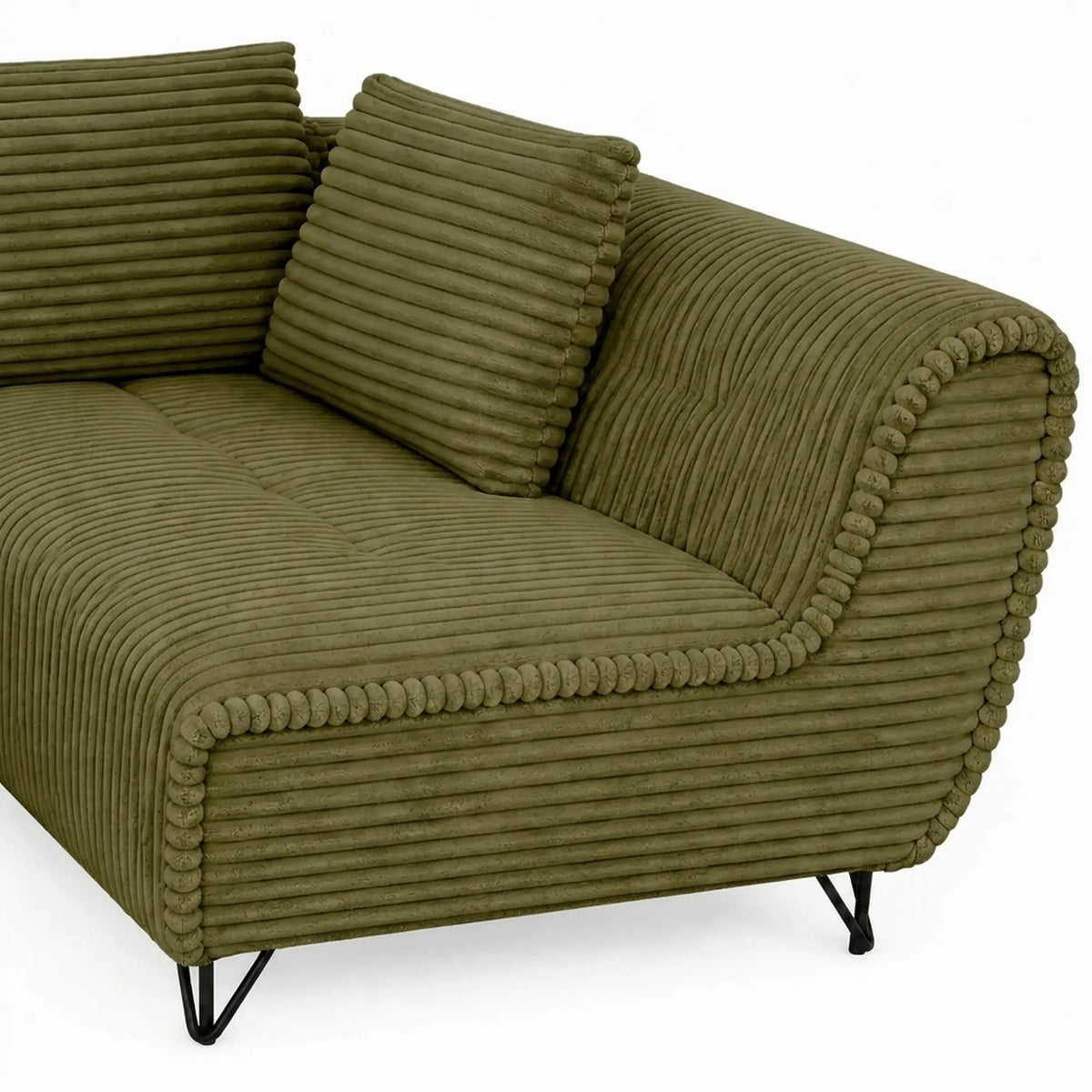 Coltar extensibil pufos COCOLI, sezlong stanga, stofa verde olive - Cremona 38, cu lada depozitare, 284x173x90 cm