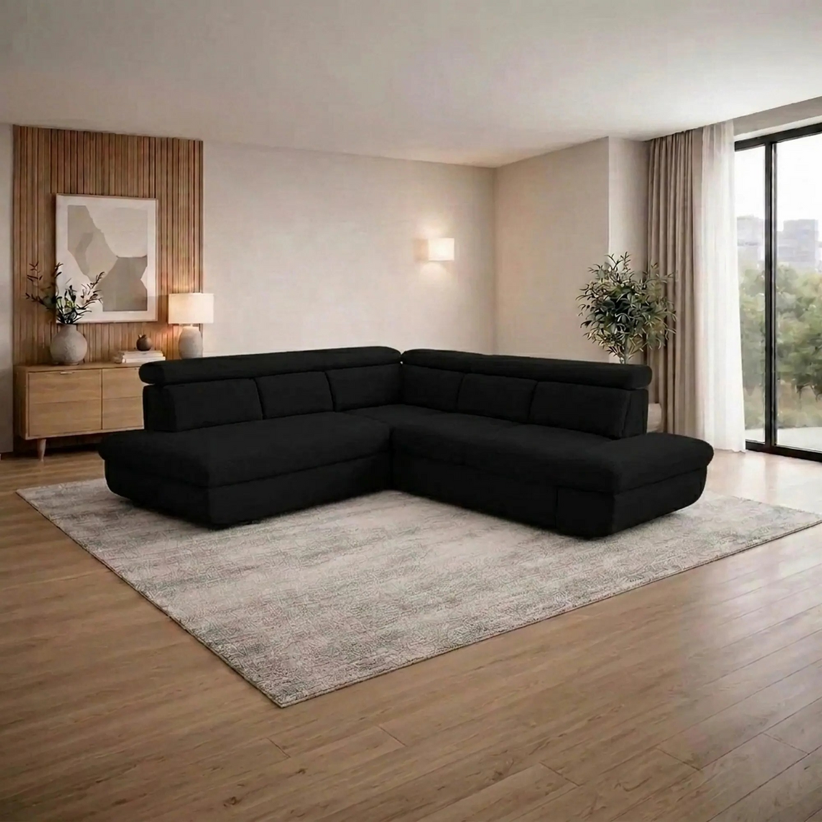 Coltar extensibil sufragerie REGAL, sezlong stanga, stofa catifelata negru - Velvet F603, 266x196x95 cm