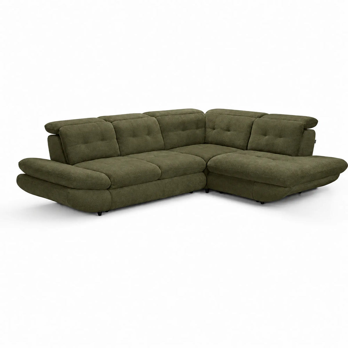 Coltar living SIENA MIC, sezlong dreapta, stofa catifelata verde olive - Monolith ML38, 295x234x100 cm