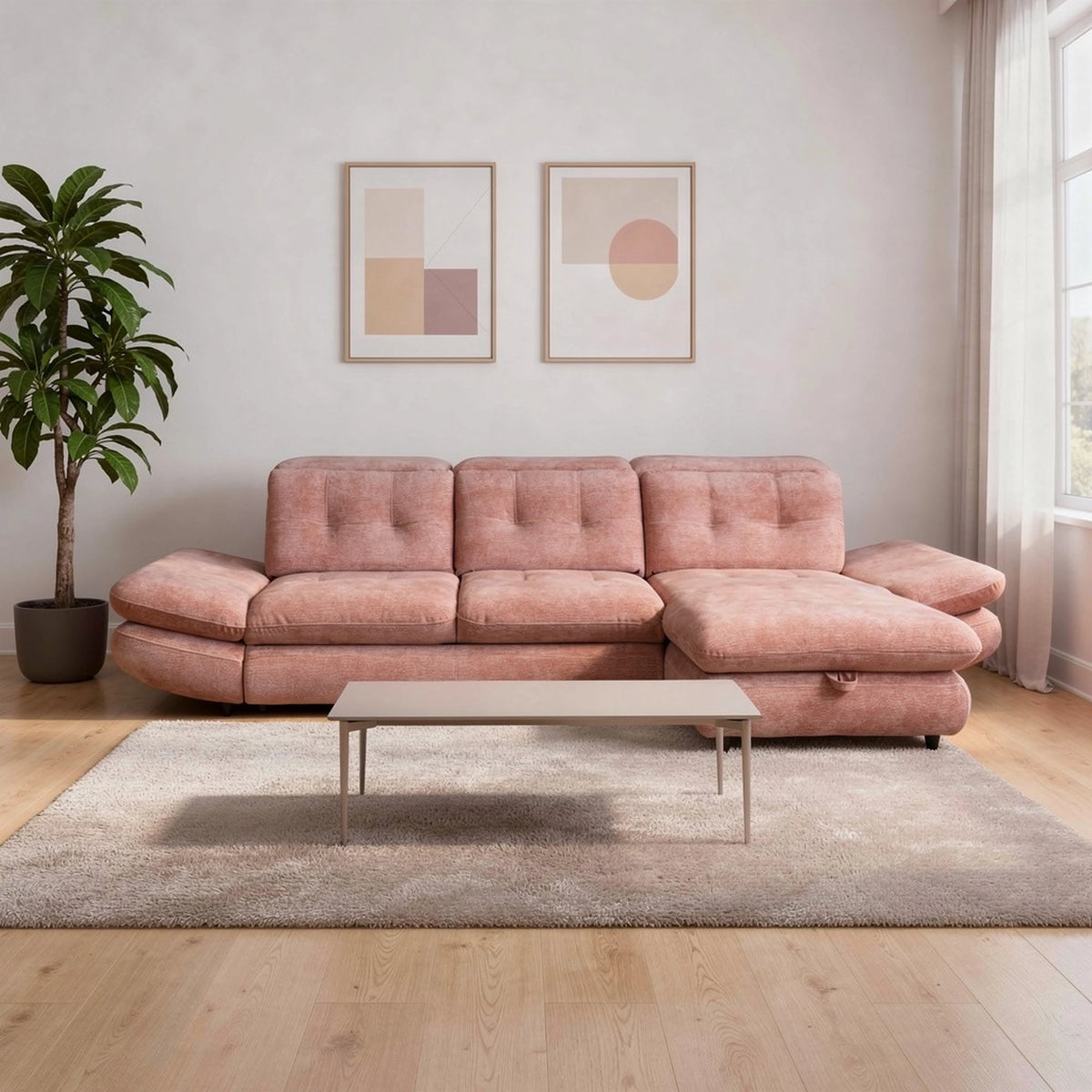 Coltar living SIENA MINI, sezlong dreapta, stofa catifelata gri - Velvet F602, 297x181x100 cm