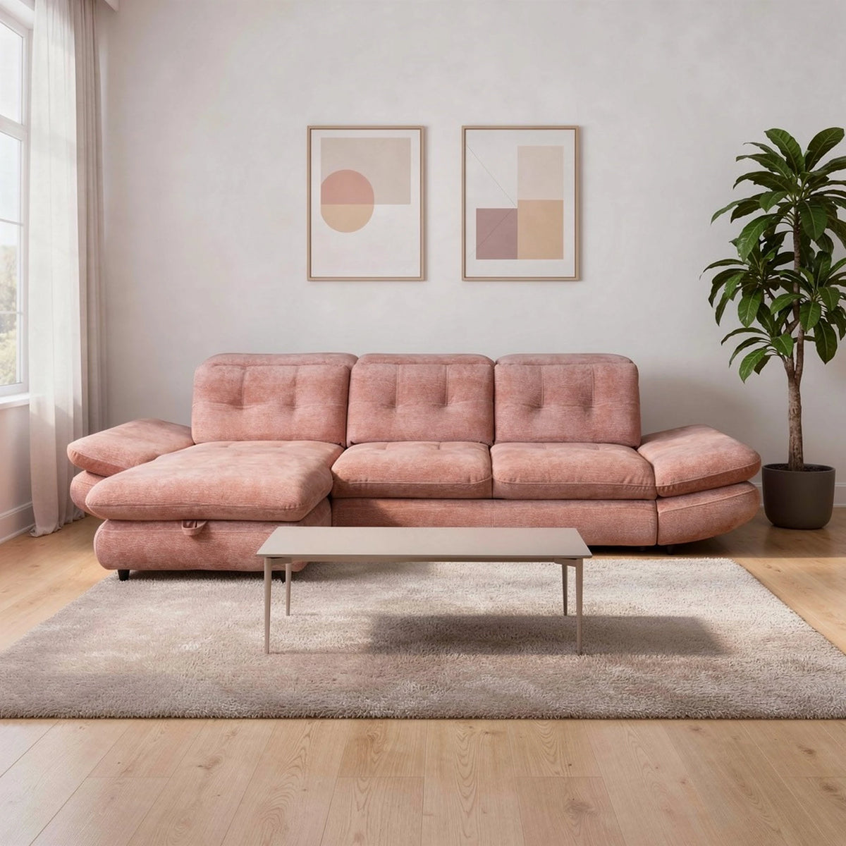Coltar living SIENA MINI, sezlong stanga, stofa catifelata gri - Velvet F602, 297x181x100 cm