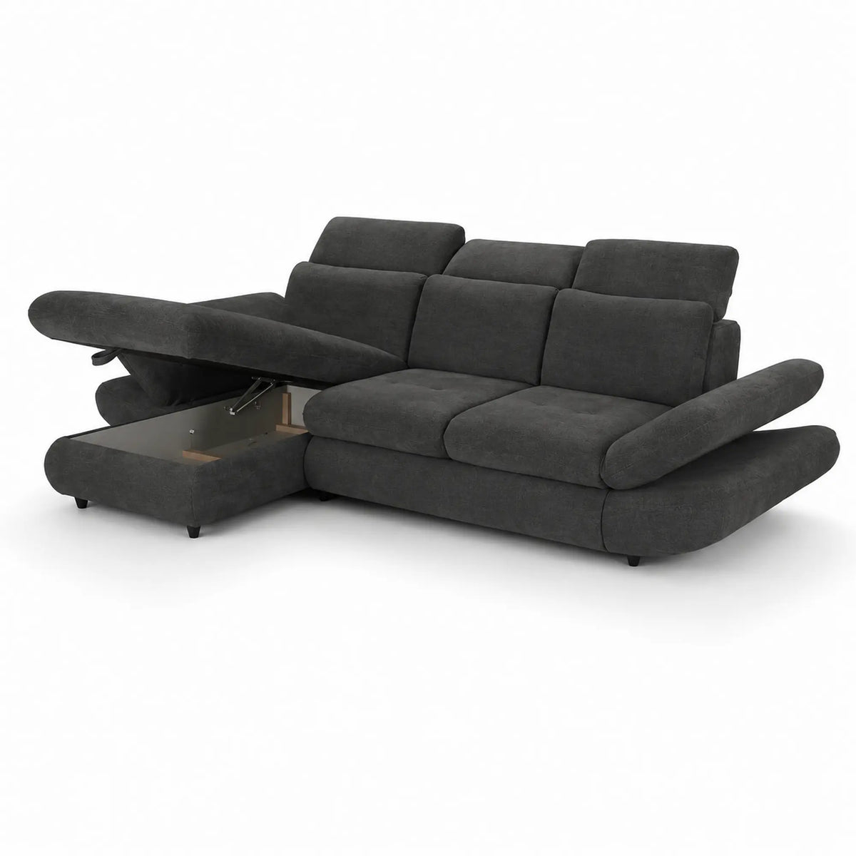 Coltar living SIENA MINI, sezlong stanga, stofa catifelata gri - Velvet F602, 297x181x100 cm