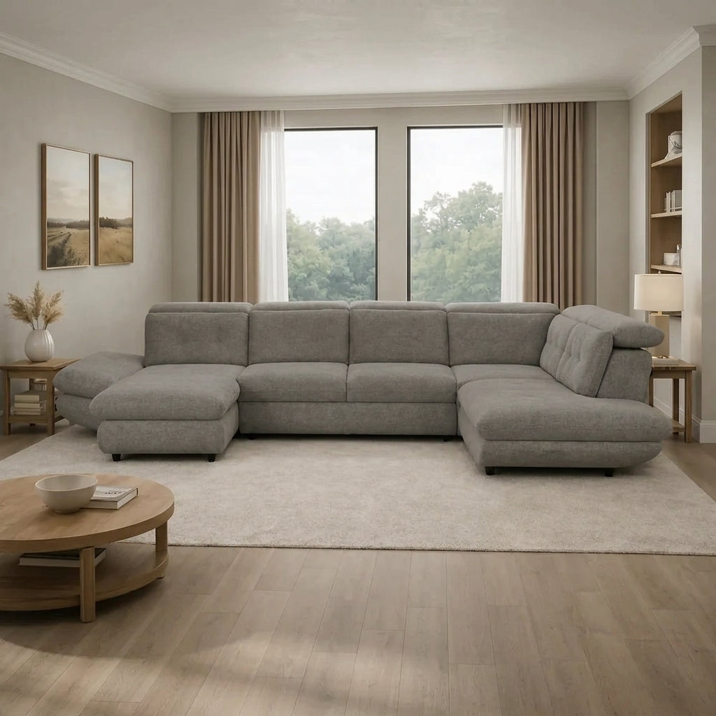 Coltar living SIENA U, sezlong stanga, stofa gri - Frisco G706, 397x234x100 cm