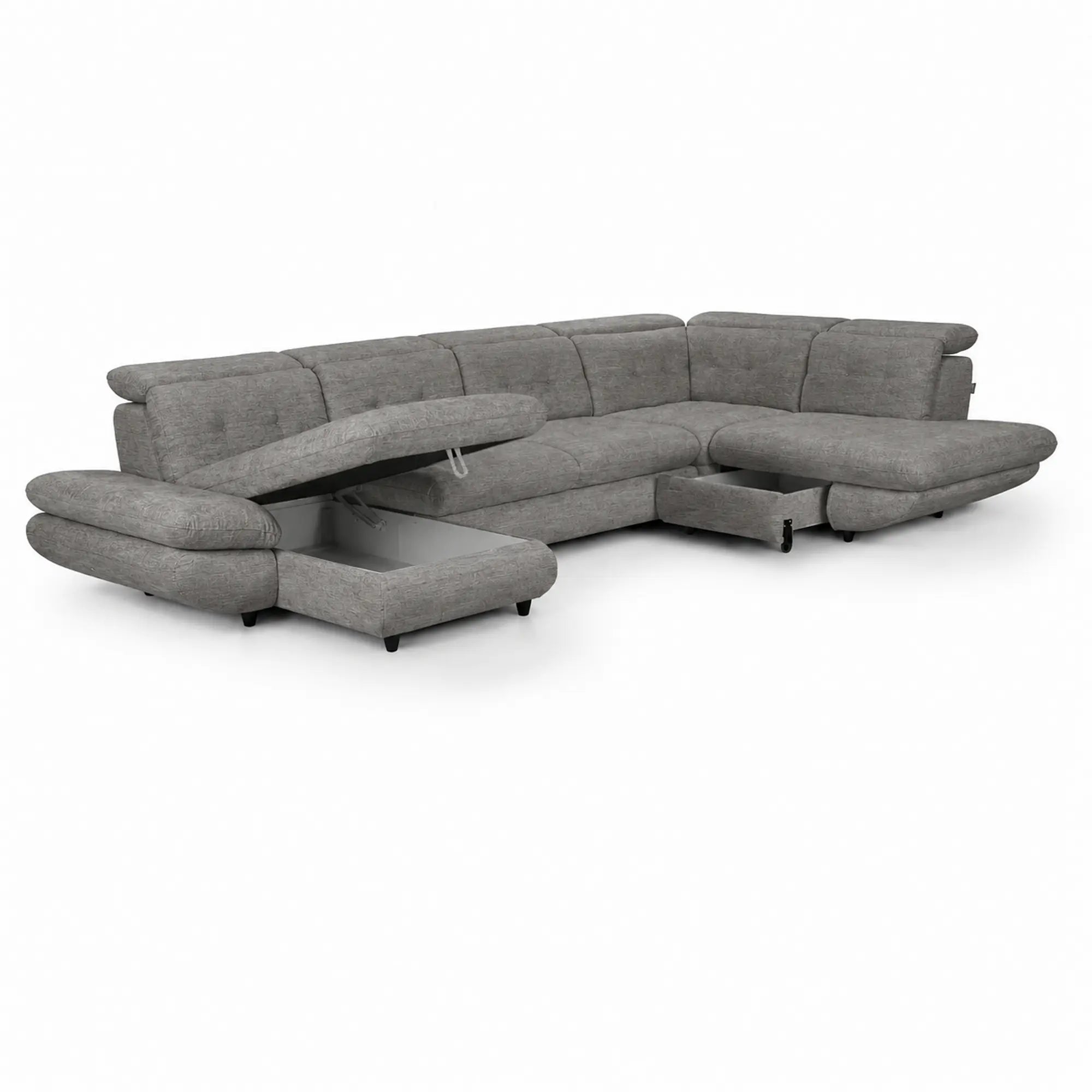 Coltar living SIENA U, sezlong stanga, stofa gri - Frisco G706, 397x234x100 cm