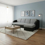 Coltar extensibil MERIN, universal, stofa catifelata negru/gri, cu lada depozitare, 205x138x89 cm