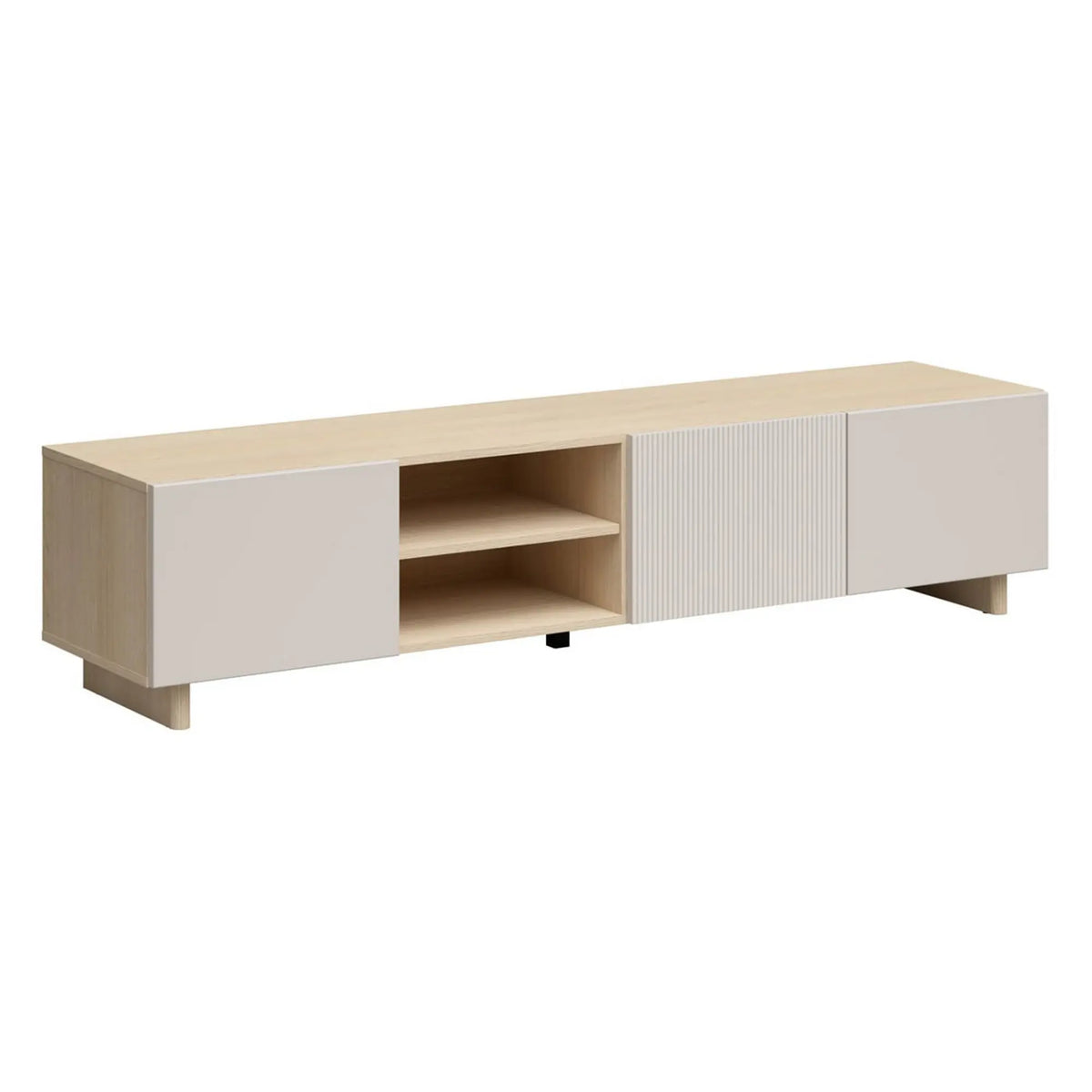 Comoda TV CALM B, stejar Lindberg/bej nisipiu, PAL, MDF, 180x42x41 cm