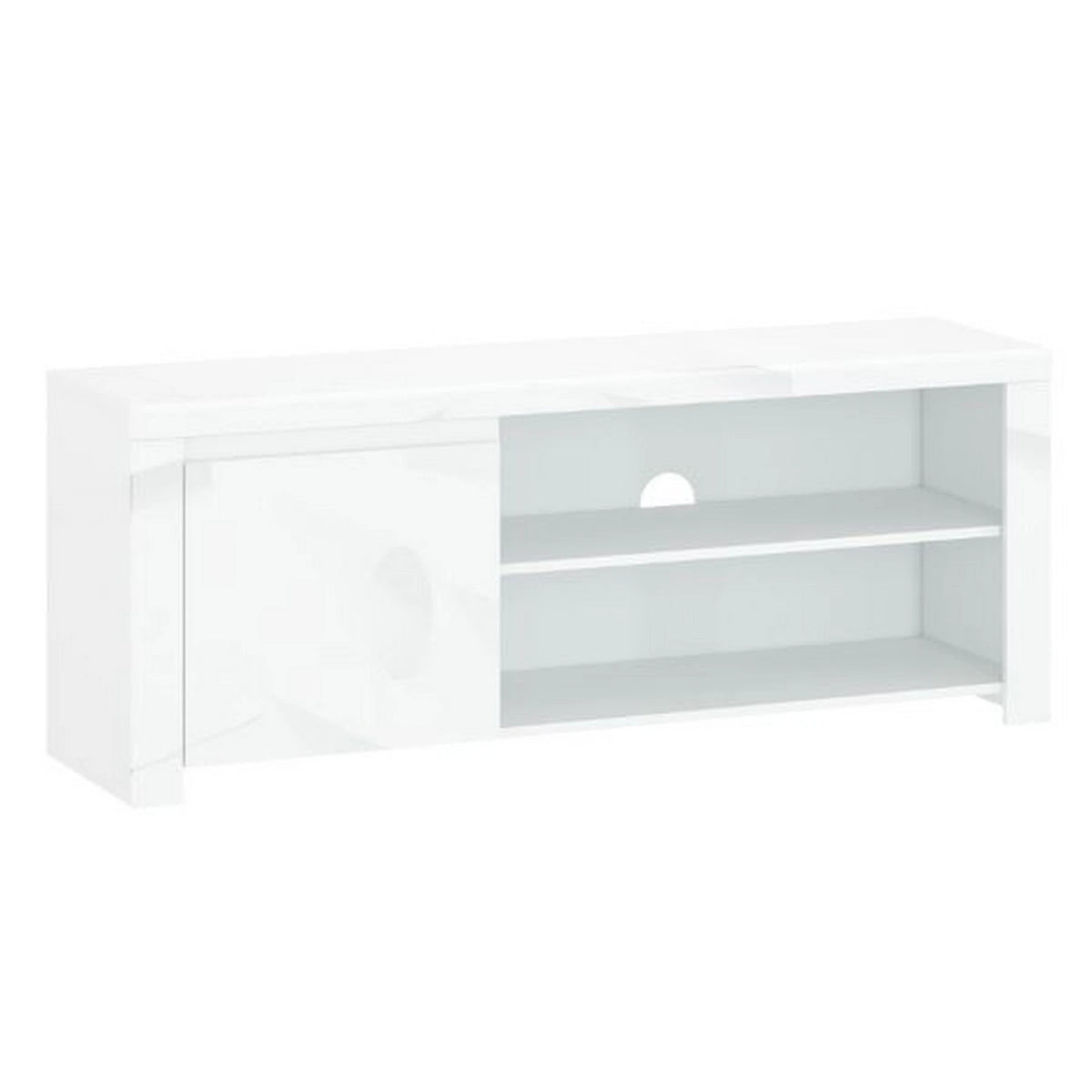 Comoda TV alba lucioasa LINGO, PAL laminat, 156x42x61 cm