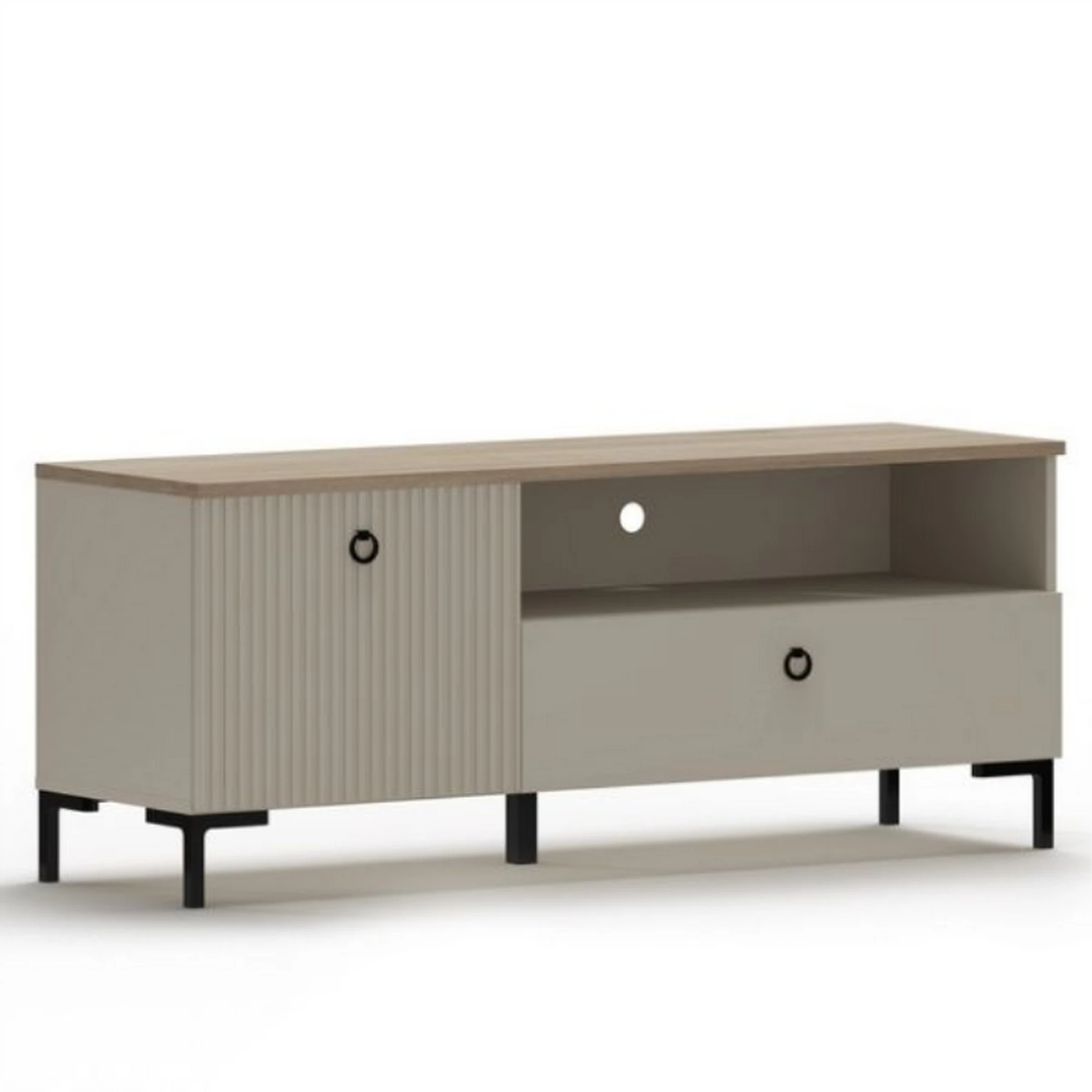 Comoda TV mica DOMINICA, grej/stejar, PAL laminat, 135x41x55 cm