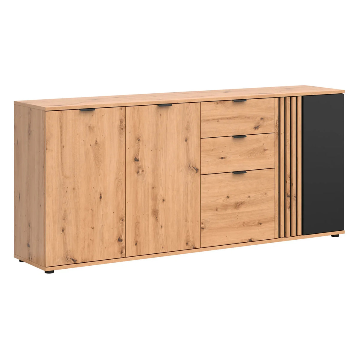 Comoda VABRES, stejar artisan/negru mat, PAL laminat, 195x40x87 cm