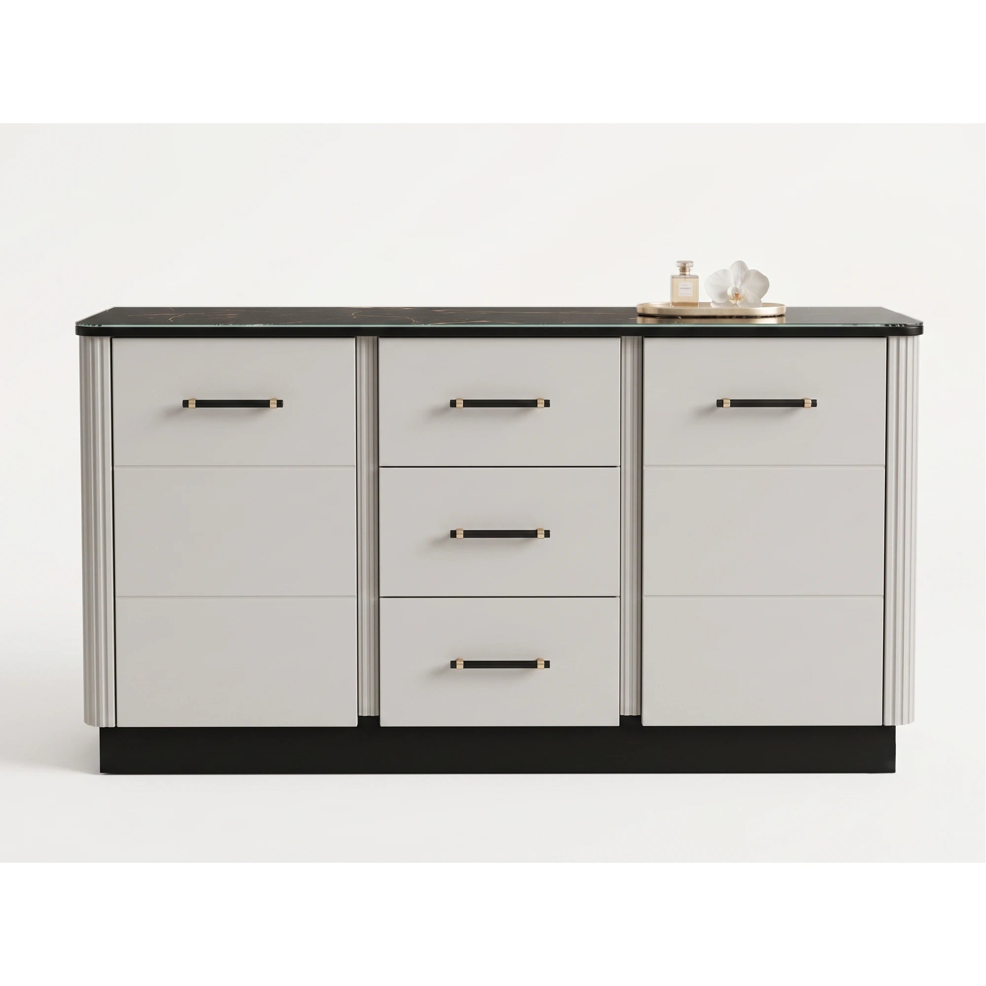 Comoda sufragerie SANTO SA8, casmir/negru, PAL laminat, 170x41x81 cm