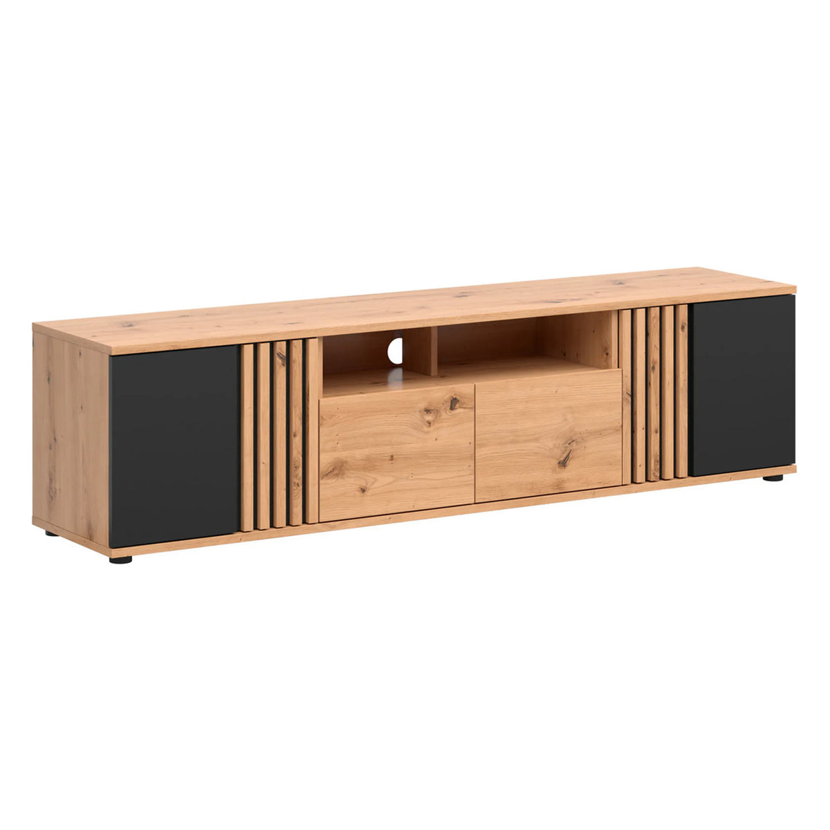 Comoda tv PAL VABRES, stejar artisan/negru mat, 180x40x47 cm