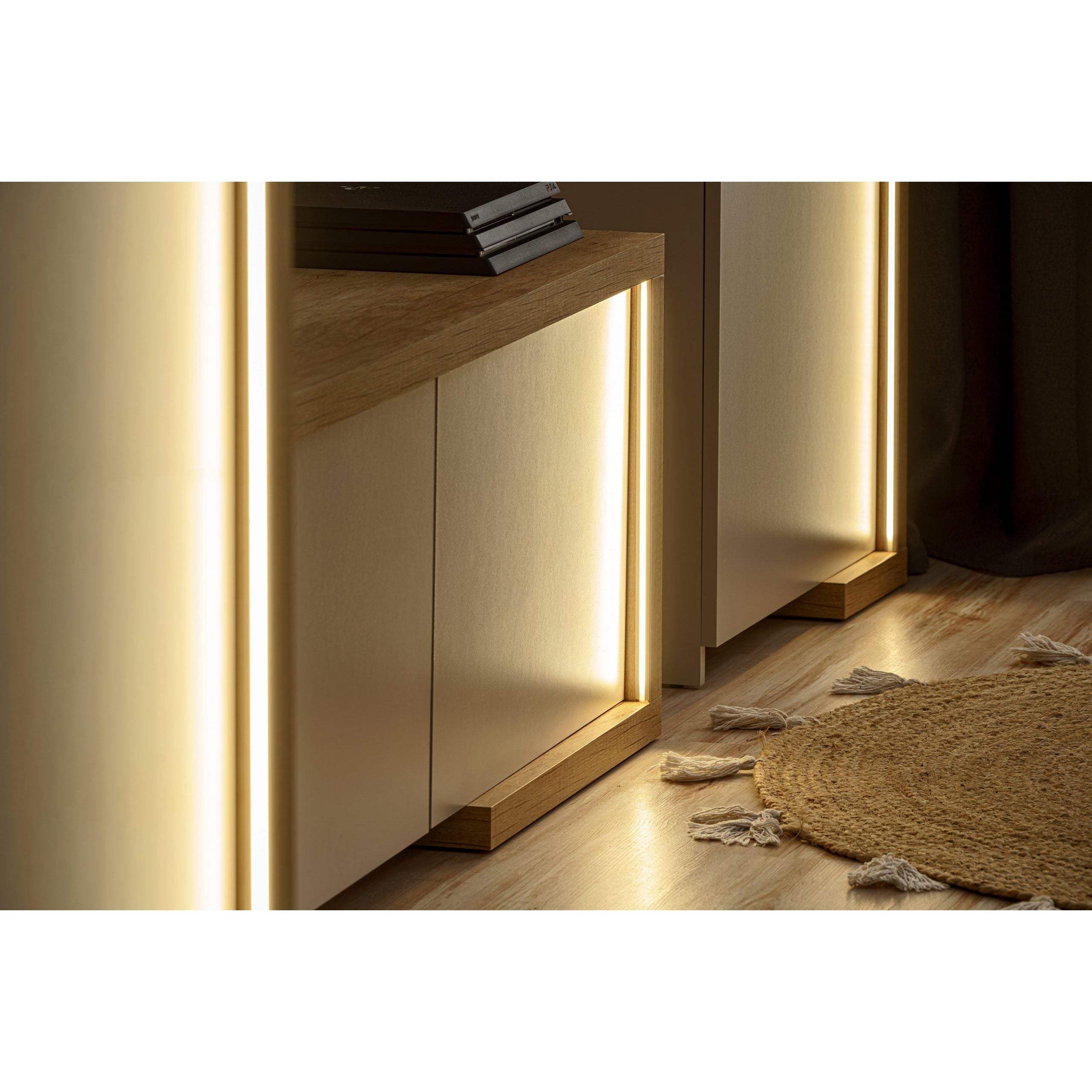 Vitrina DASAR, grej/stejar, PAL laminat/sticla, 64x40x203 cm