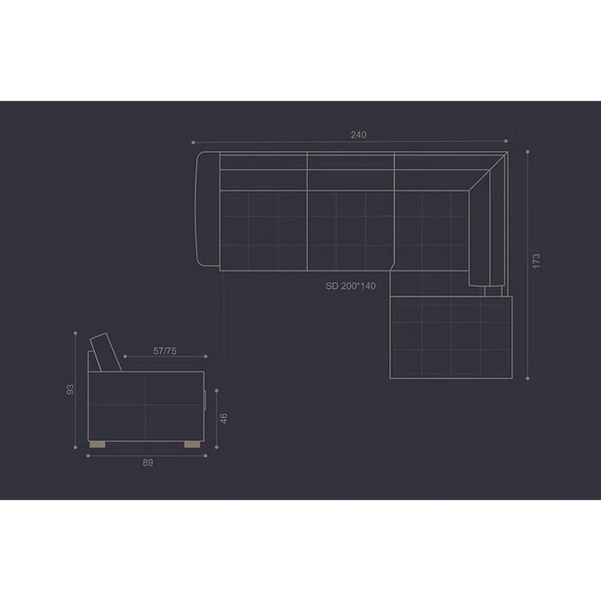Coltar extensibil pentru living HERA, sezlong dreapta, stofa gri - Orlando C018, 240x173x93 cm