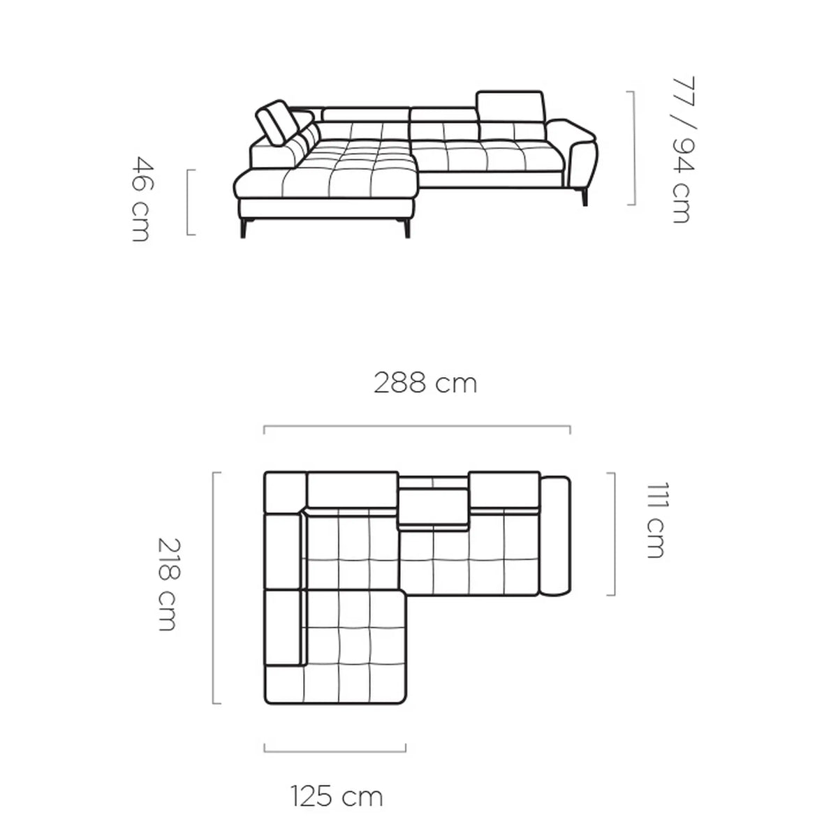 Coltar extensibil DENVER L, personalizabil materiale gama Oferta Avantaj, cu lada depozitare, 288x218x94 cm